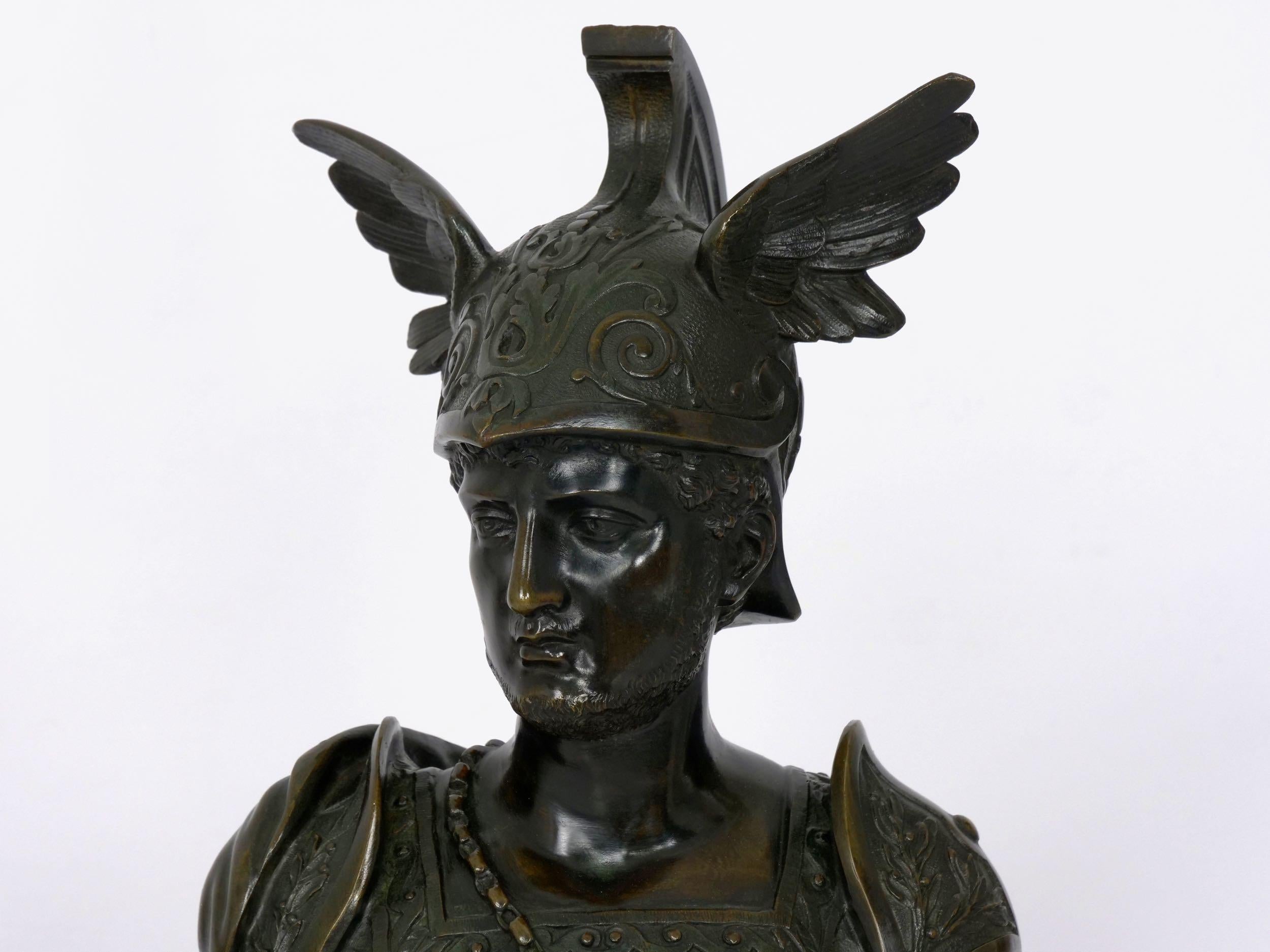 Grand Tour Antique Bronze Sculpture “Bust of Achilles”, 19th Century In Good Condition In Shippensburg, PA