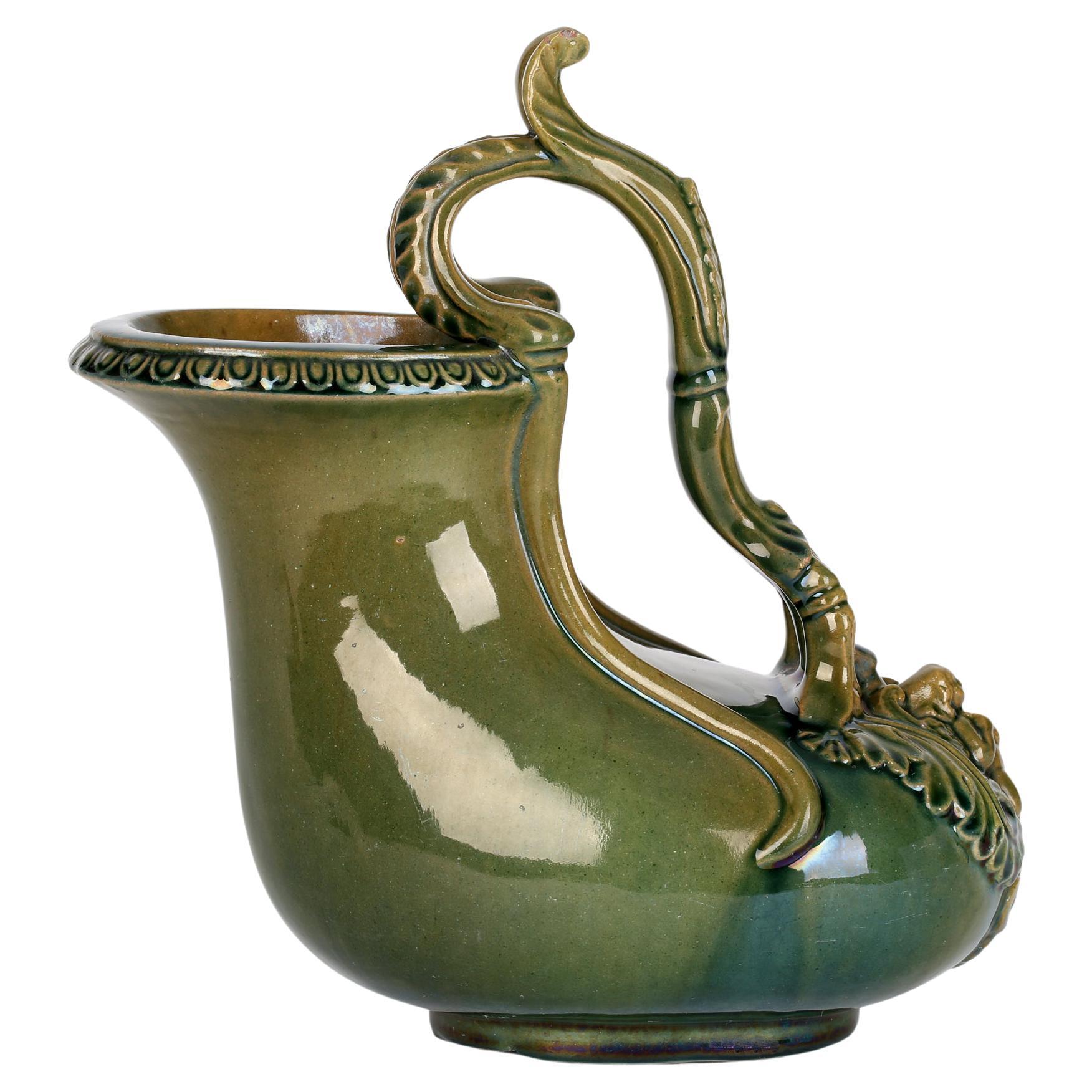 Antique English pottery creamware water jug and cover 18th century