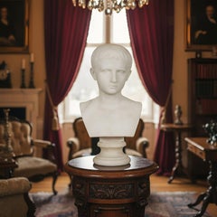 Grand Tour Antique Italian Carved Marble Bust of Young Caesar Augustus