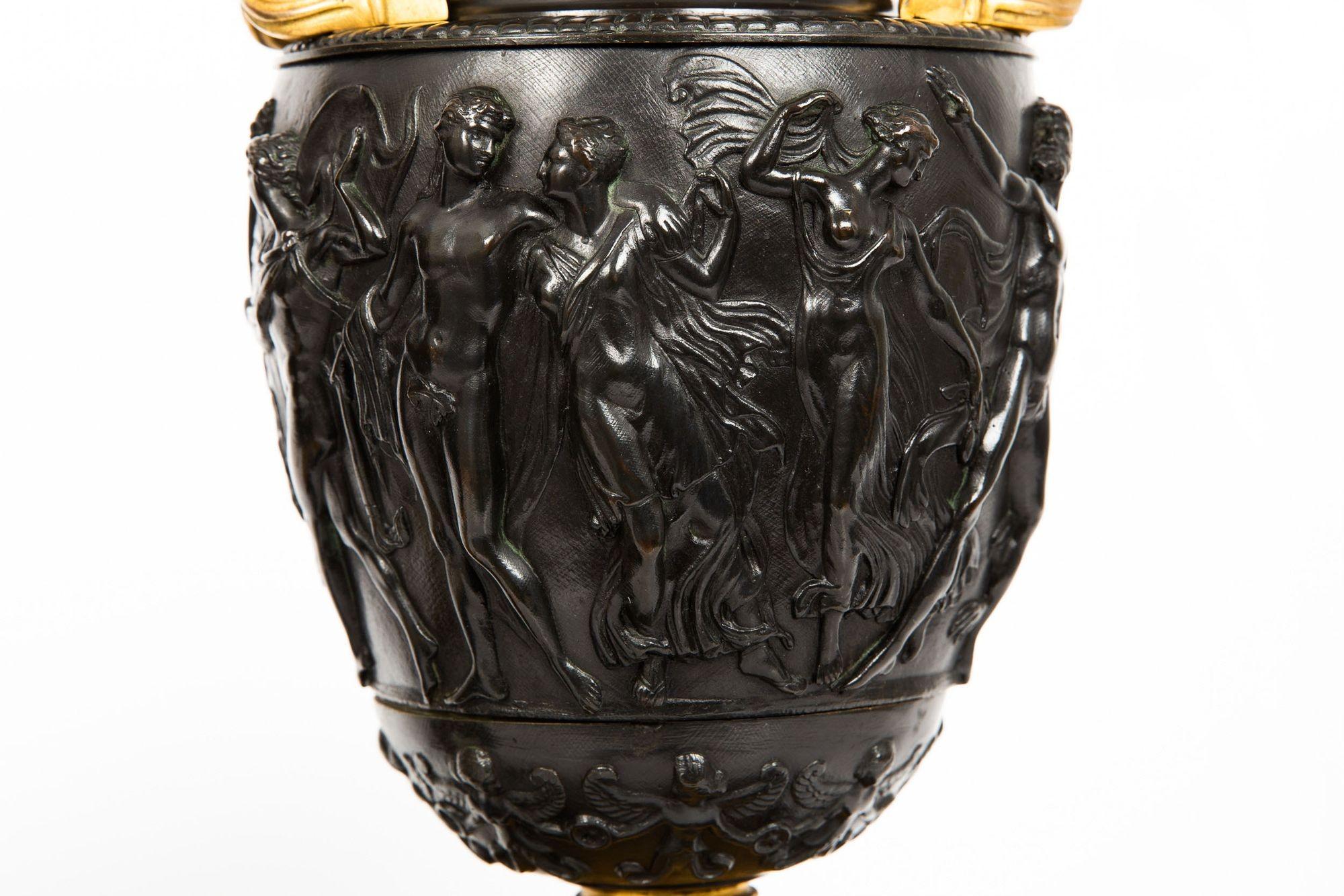 Grand Tour Antique Patinated Bronze “Townley” Vases Urns circa 1870, a Pair 3