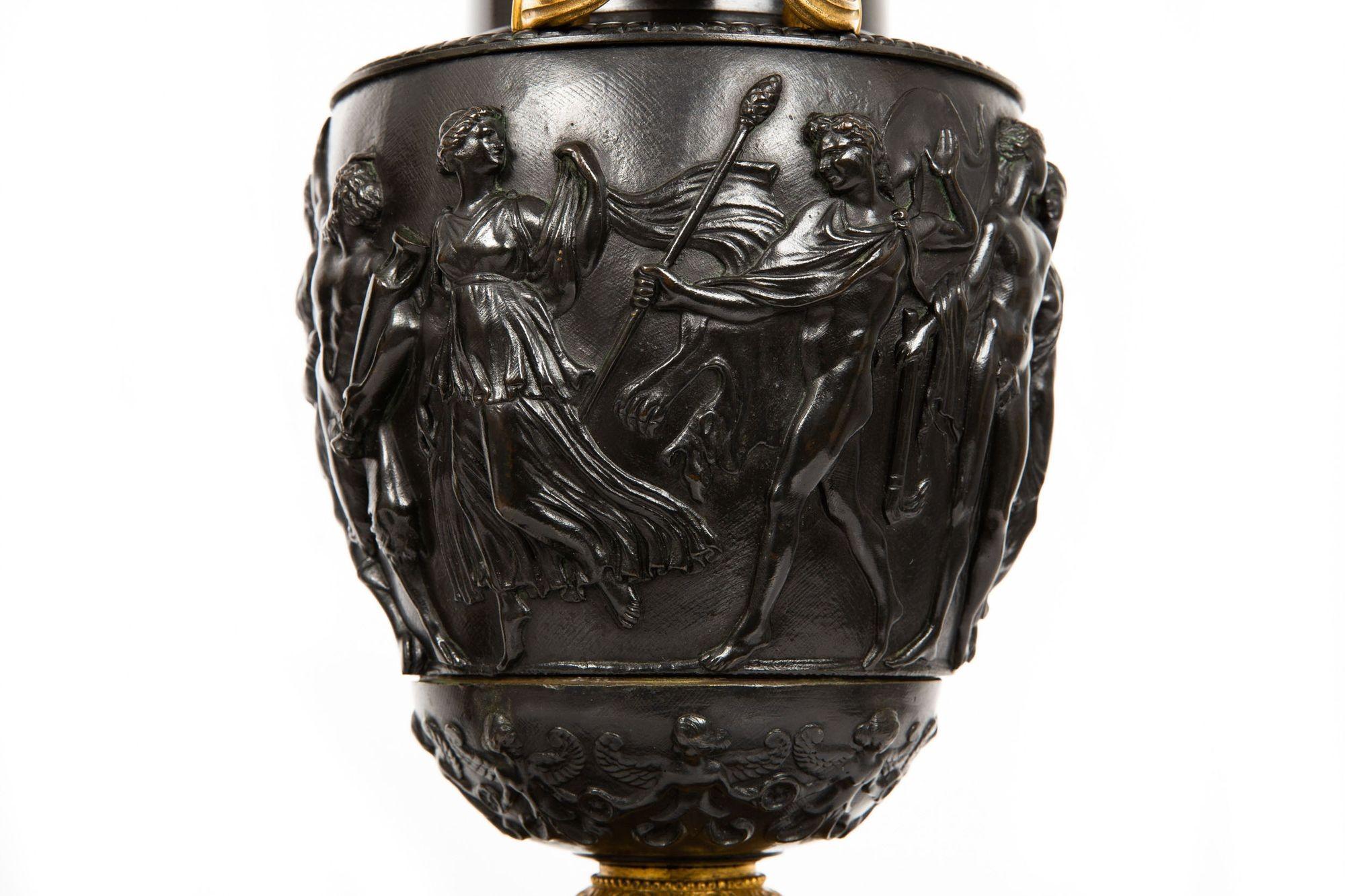 Grand Tour Antique Patinated Bronze “Townley” Vases Urns circa 1870, a Pair 2