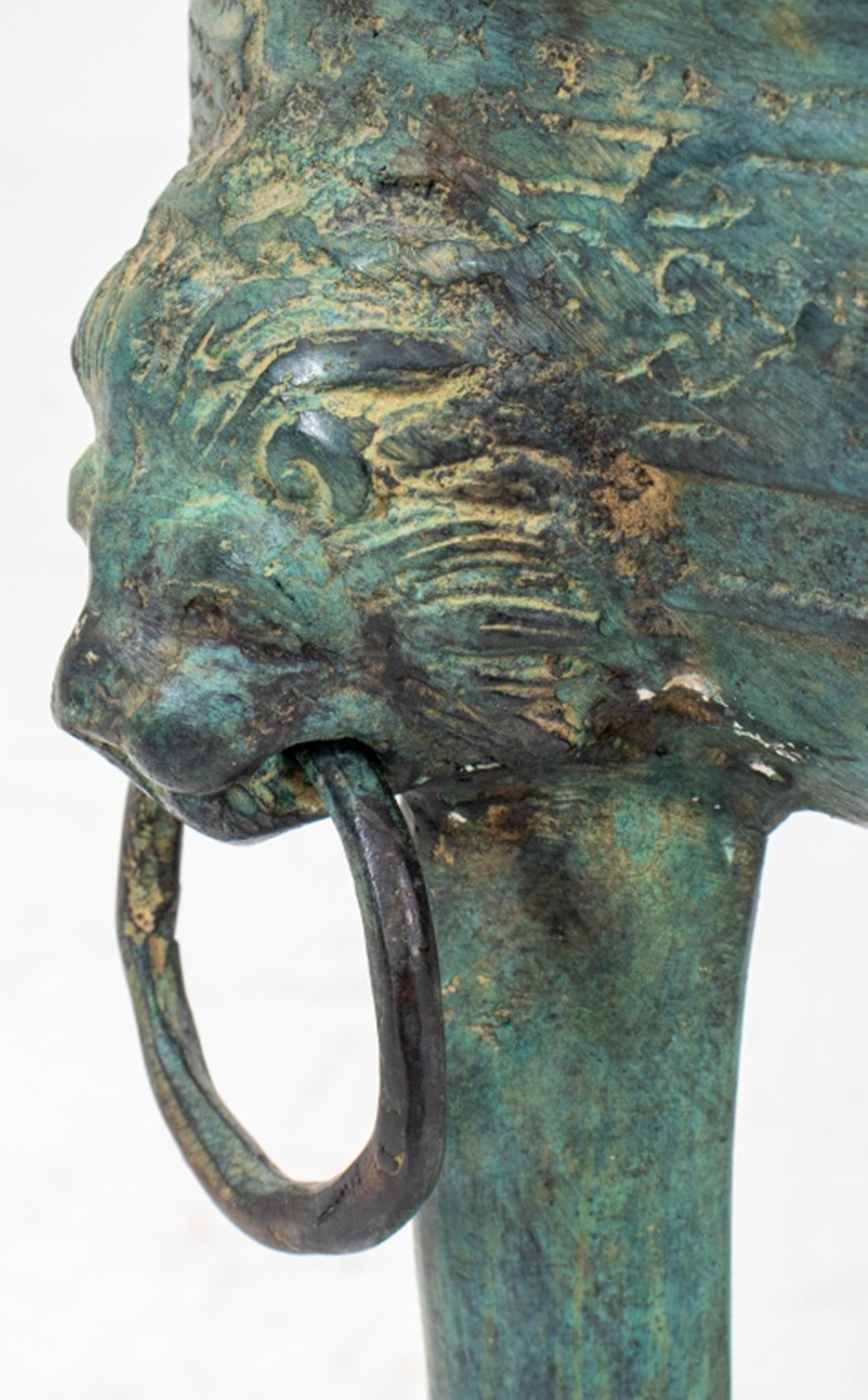 Grand Tour Archeological Style Verdigris Bronze Jardiniere In Good Condition For Sale In New York, NY