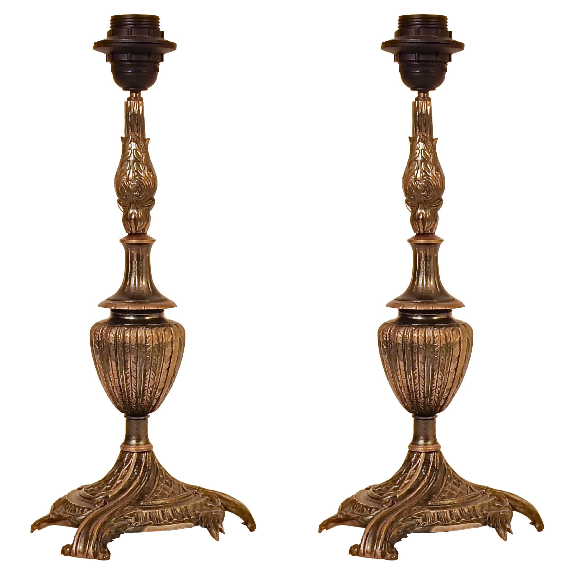 Grand Tour. Baroque style bronze table lamps, Italy, 1920s For Sale