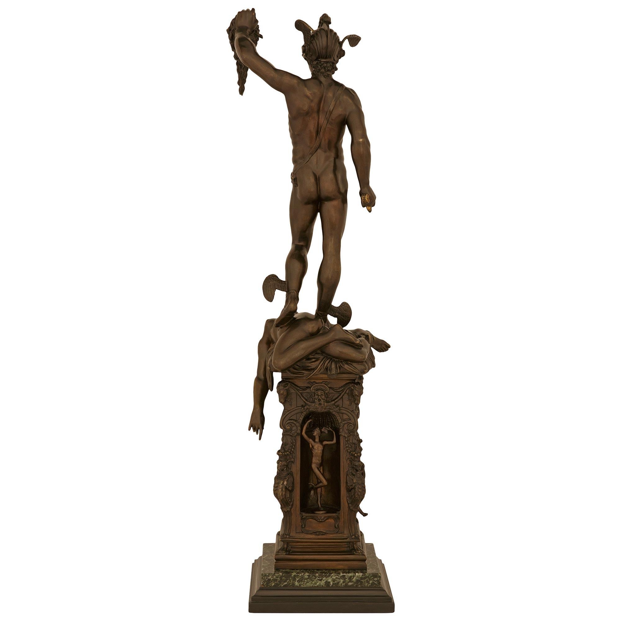 Grand Tour Black Belgian, Verde Antico Marble Statue of Perseus and Medusa For Sale 8