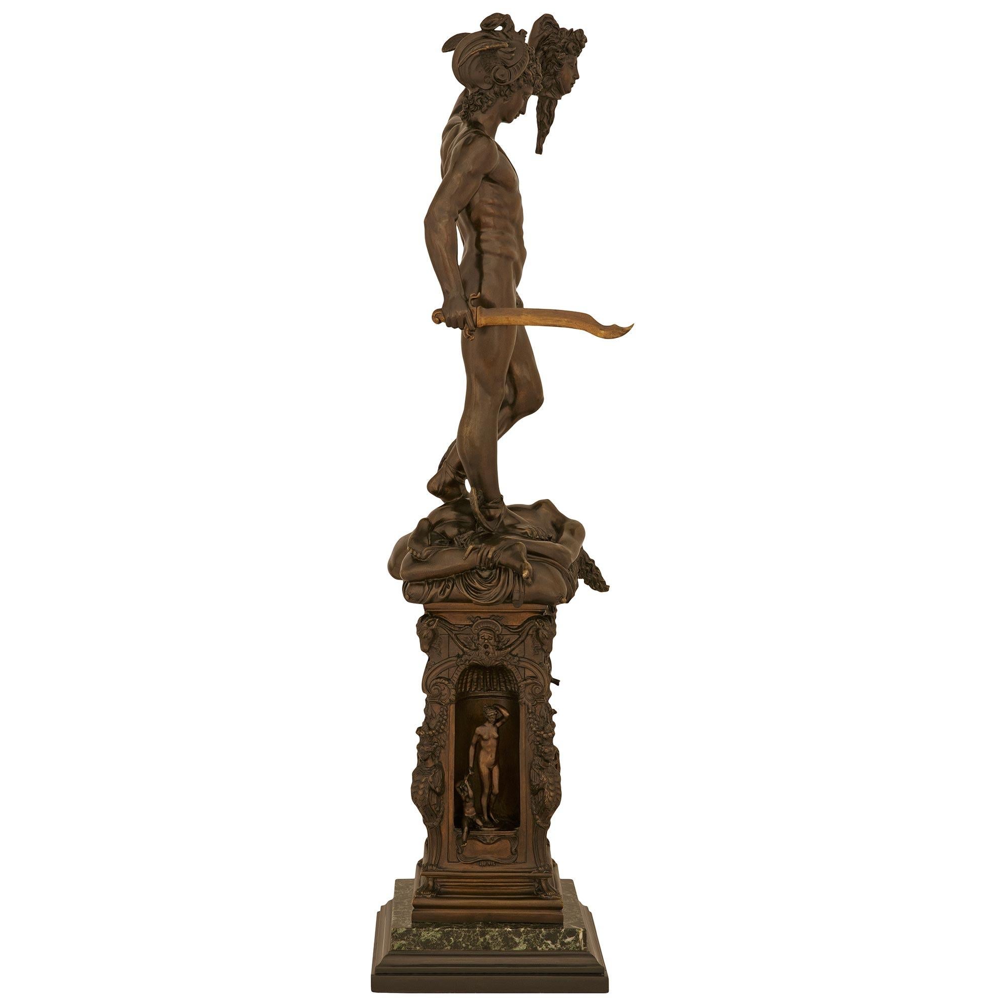 Grand Tour Black Belgian, Verde Antico Marble Statue of Perseus and Medusa In Good Condition For Sale In West Palm Beach, FL