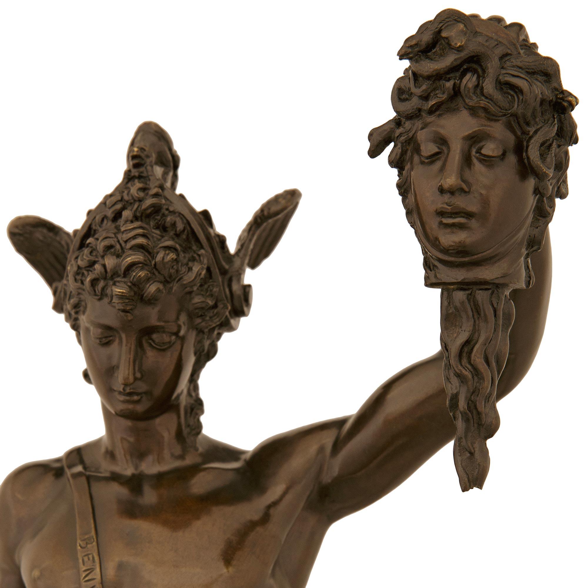 19th Century Grand Tour Black Belgian, Verde Antico Marble Statue of Perseus and Medusa For Sale