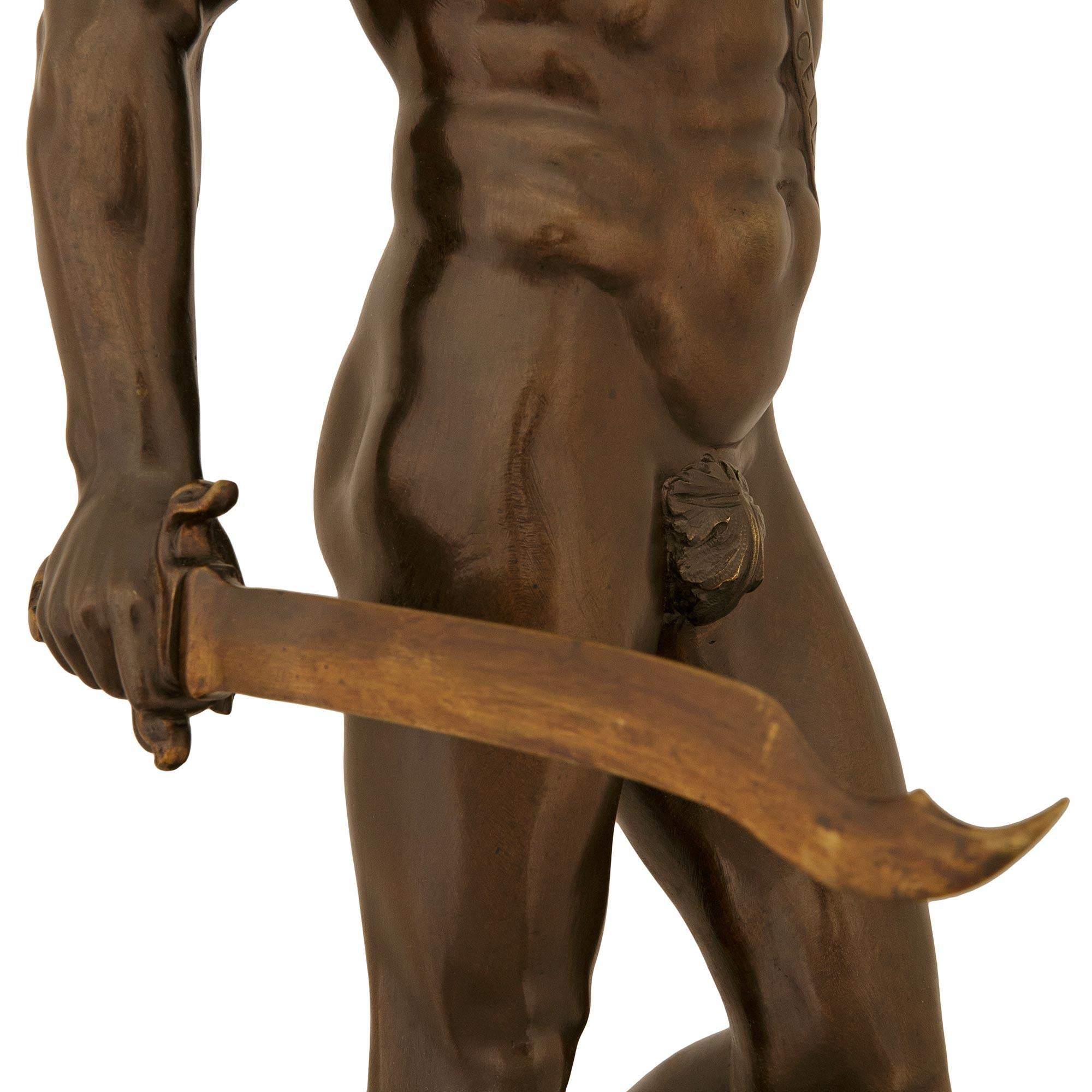 Grand Tour Black Belgian, Verde Antico Marble Statue of Perseus and Medusa For Sale 1