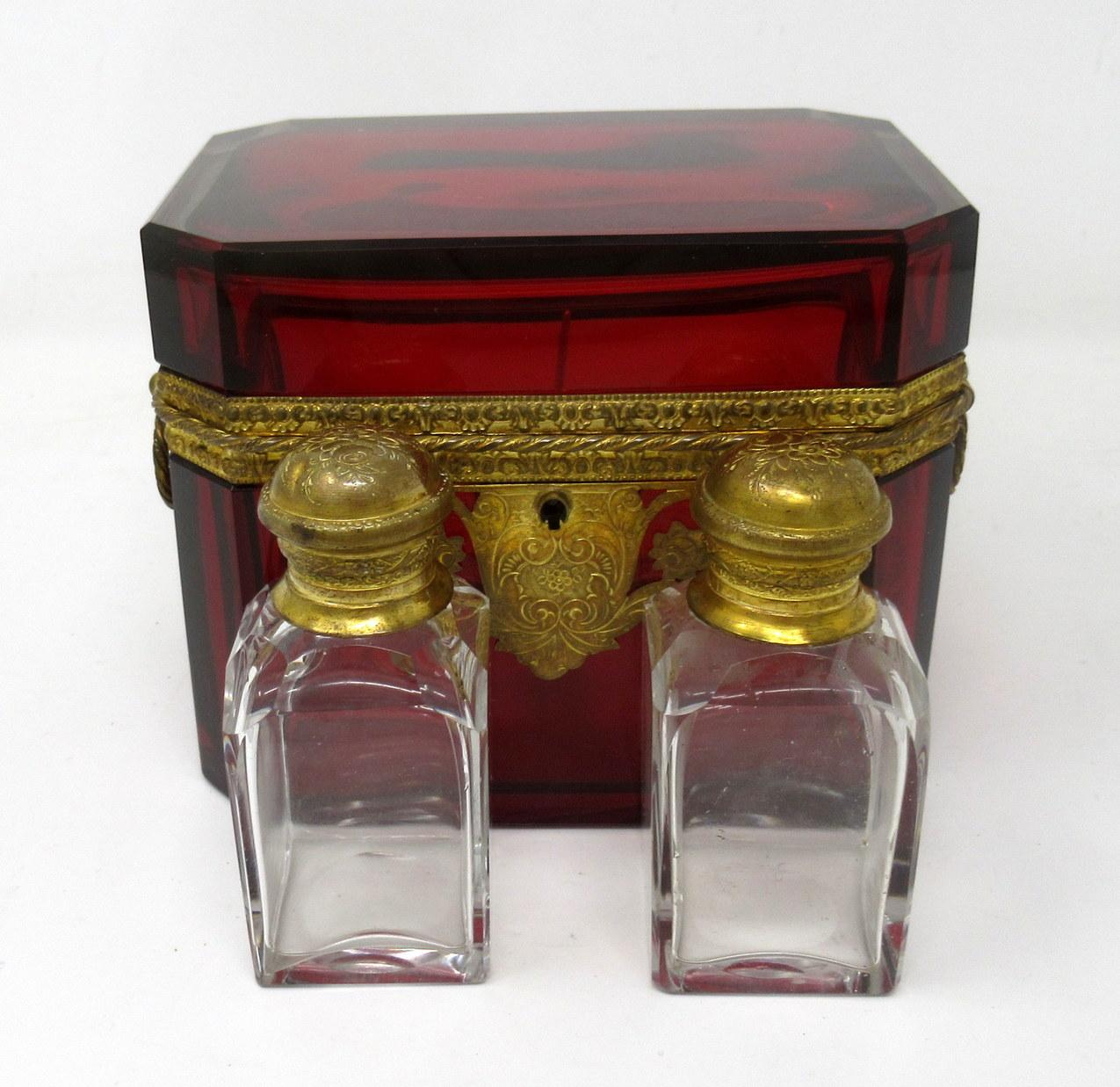 Grand Tour Bohemian Crystal Gilt Bronze Cranberry Glass Scent Bottle Casket Box 4