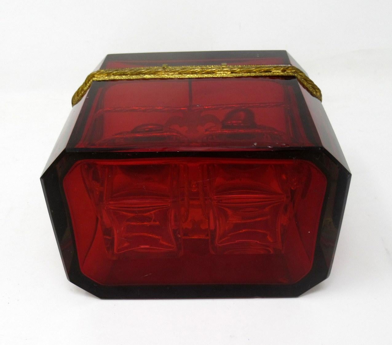 Grand Tour Bohemian Crystal Gilt Bronze Cranberry Glass Scent Bottle Casket Box 5