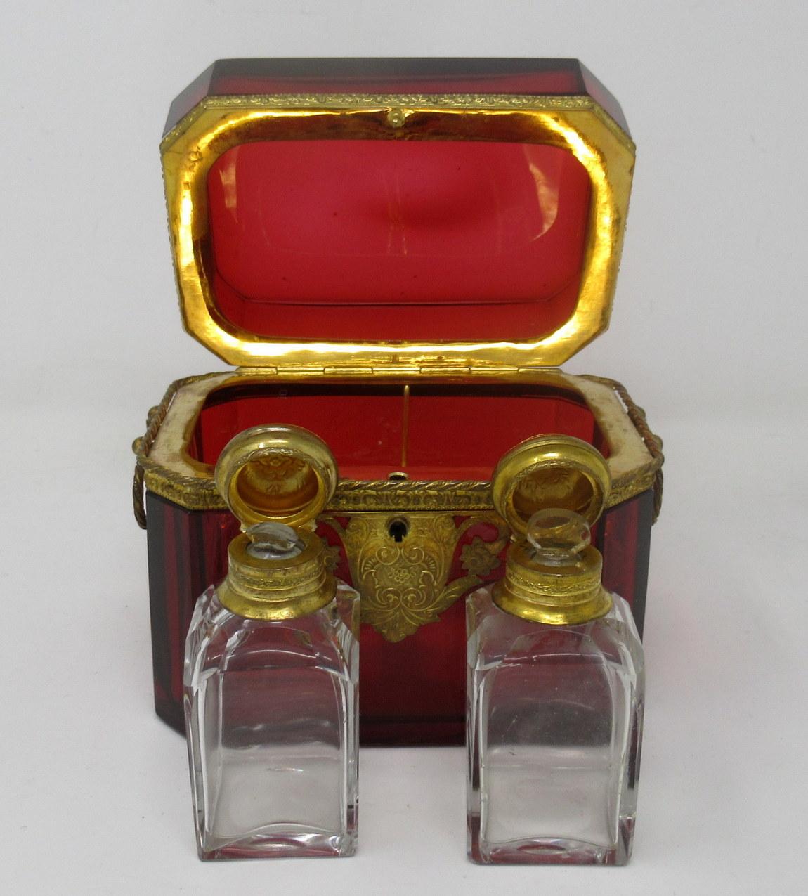 Grand Tour Bohemian Crystal Gilt Bronze Cranberry Glass Scent Bottle Casket Box 1