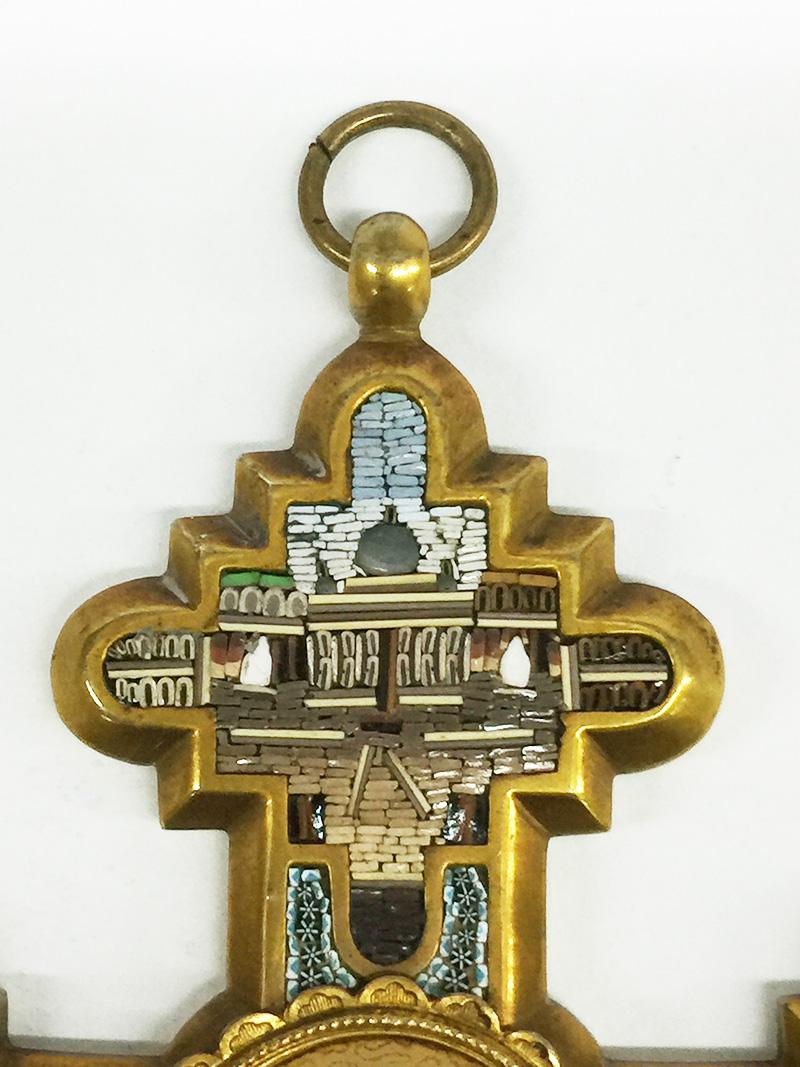 Grand Tour Brass Micro Mosaic Cross, Italy In Good Condition In Delft, NL