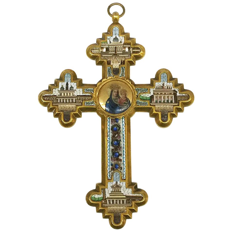 Grand Tour Brass Micro Mosaic Cross, Italy