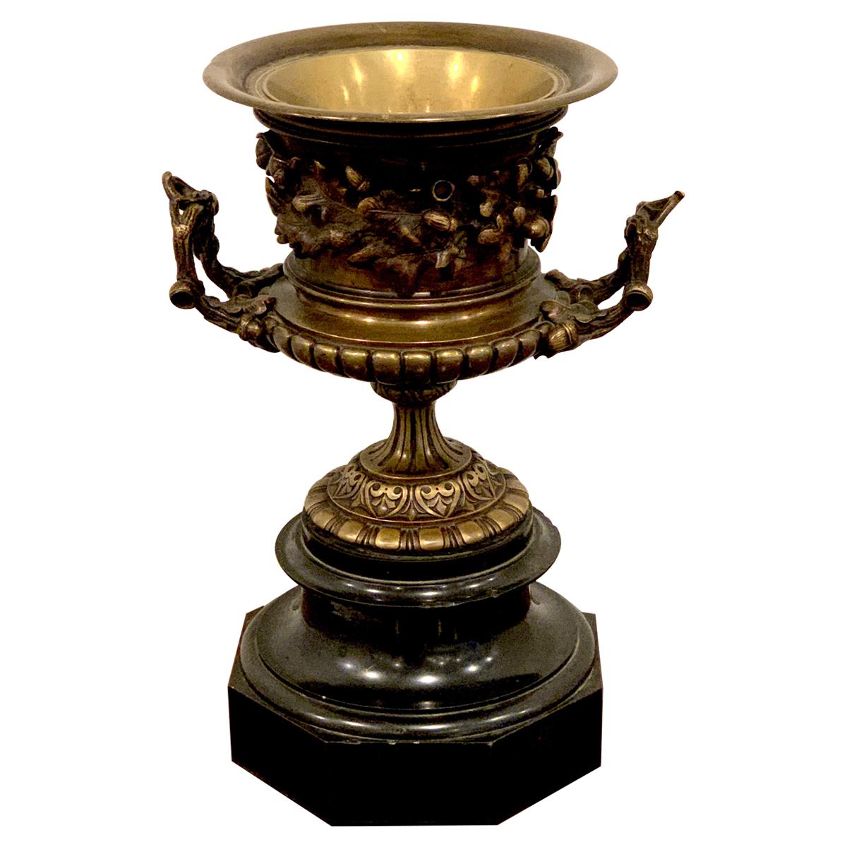 Grand Tour Bronze and Marble Acorn Motif Urn, Attributed to Barbedienne For Sale