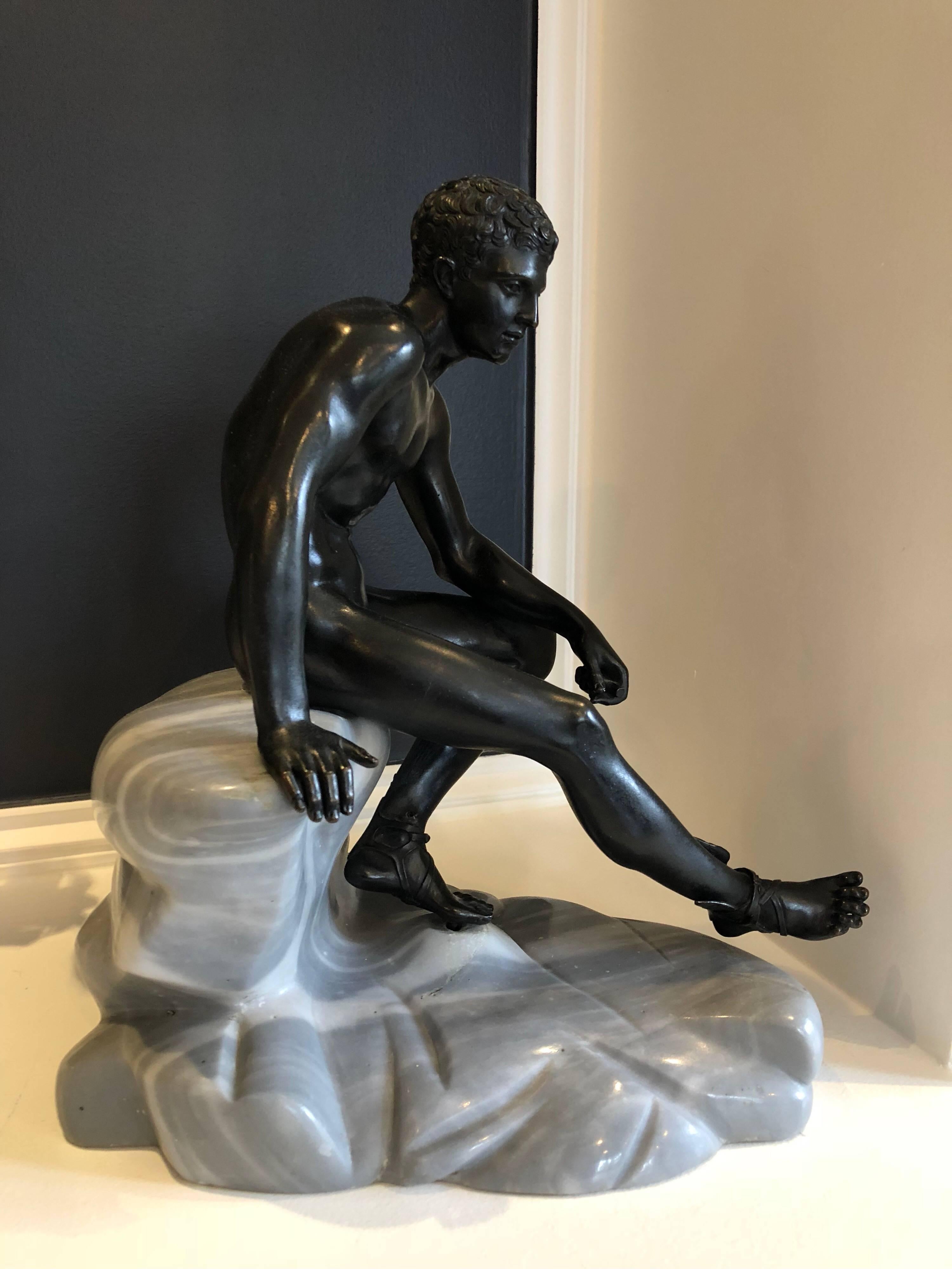A large-scale Grand Tour bronze and marble sculpture of seated Hermes, Italy, circa 1890s.