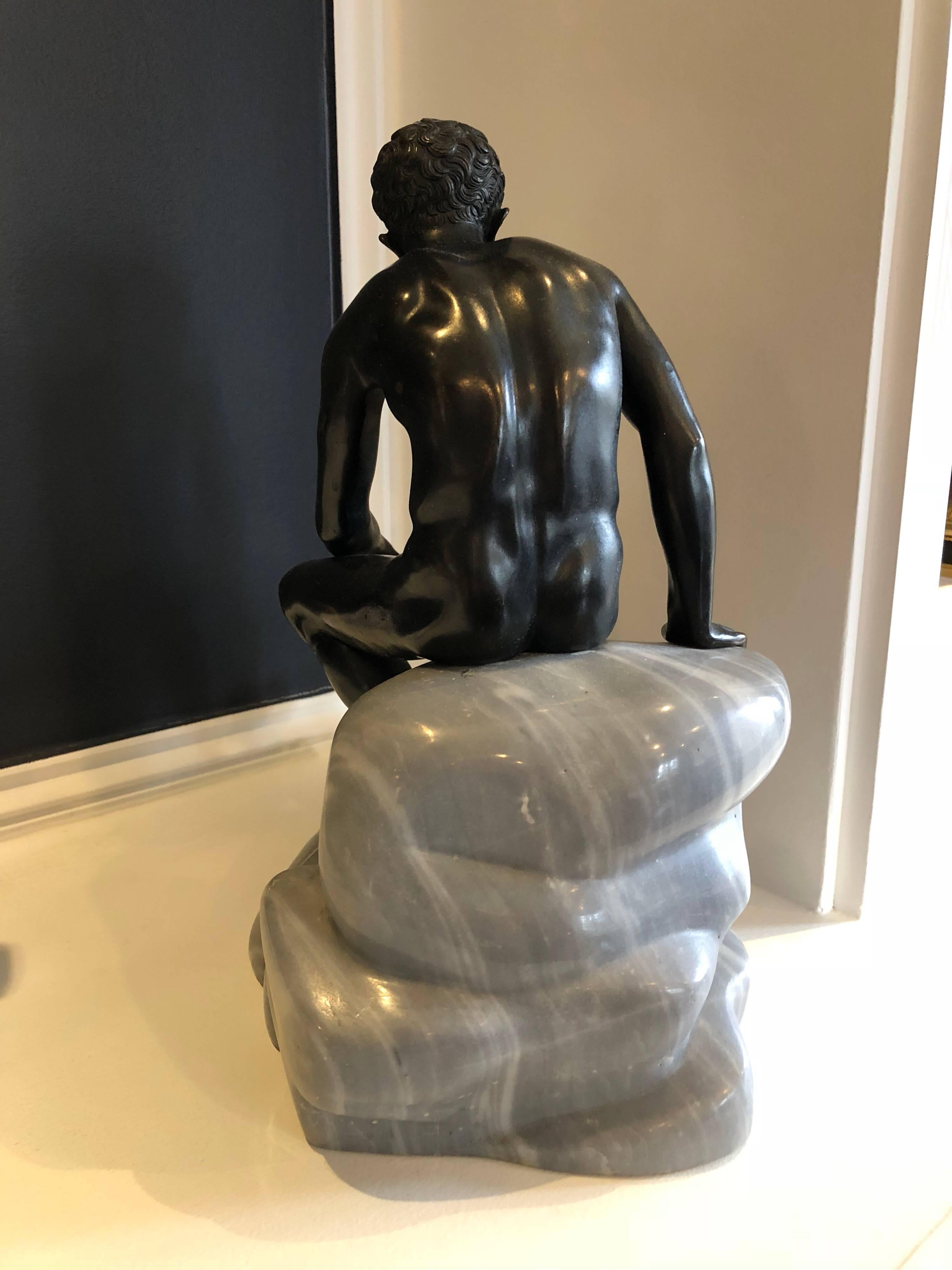 Italian Grand Tour Bronze and Marble Sculpture of Seated Hermes