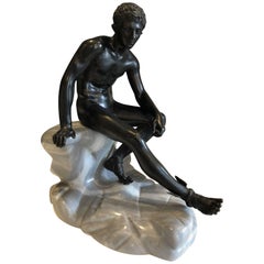 Grand Tour Bronze and Marble Sculpture of Seated Hermes
