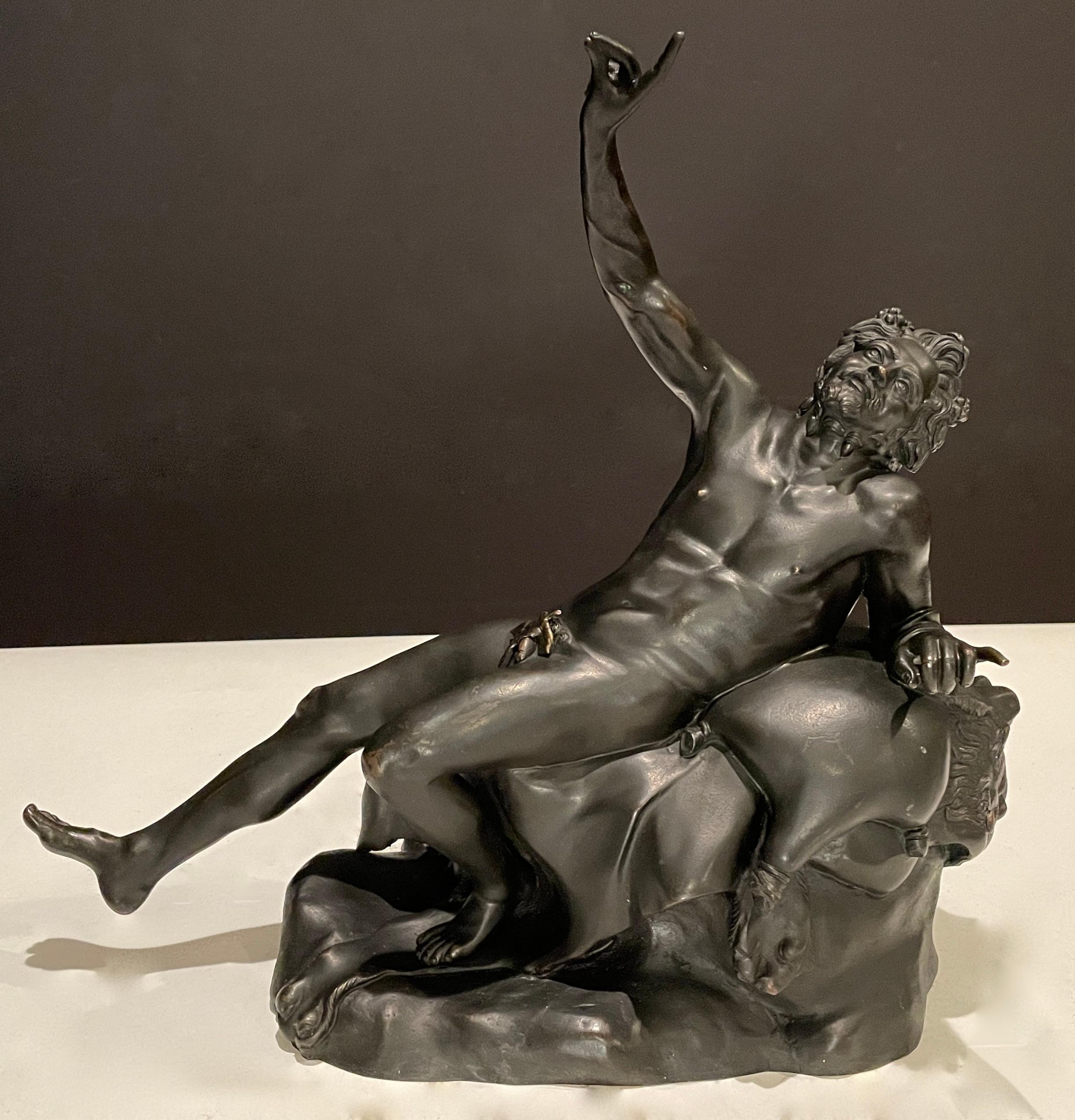 Fine quality original 19th century Italian patinated bronze Grand Tour model of Bacchus reclining on a lion hide with a wine bladder by his side.

About The Grand Tour

From around the middle of the 17th century, young, wealthy graduates of