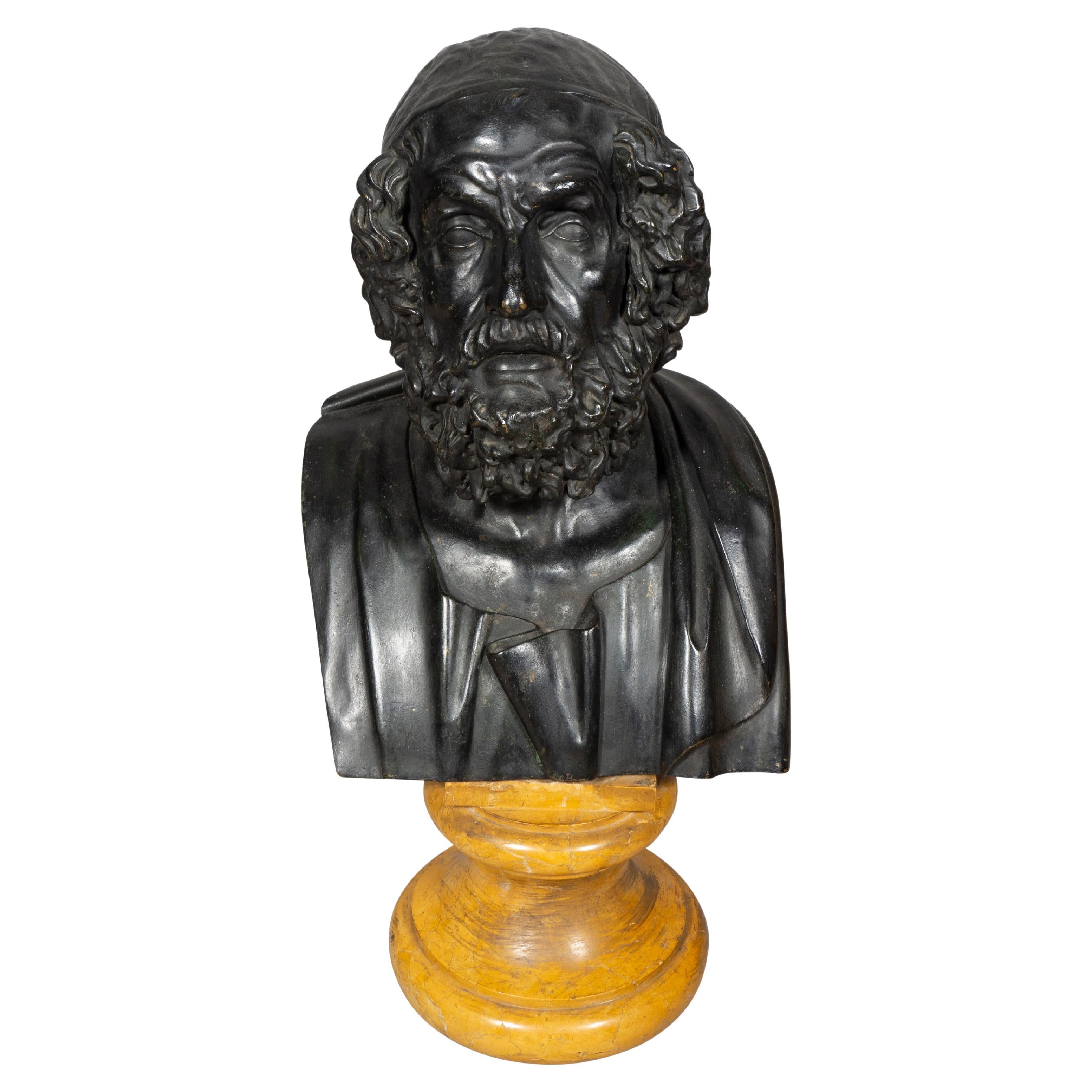 Grand Tour Bronze Bust of Homer For Sale