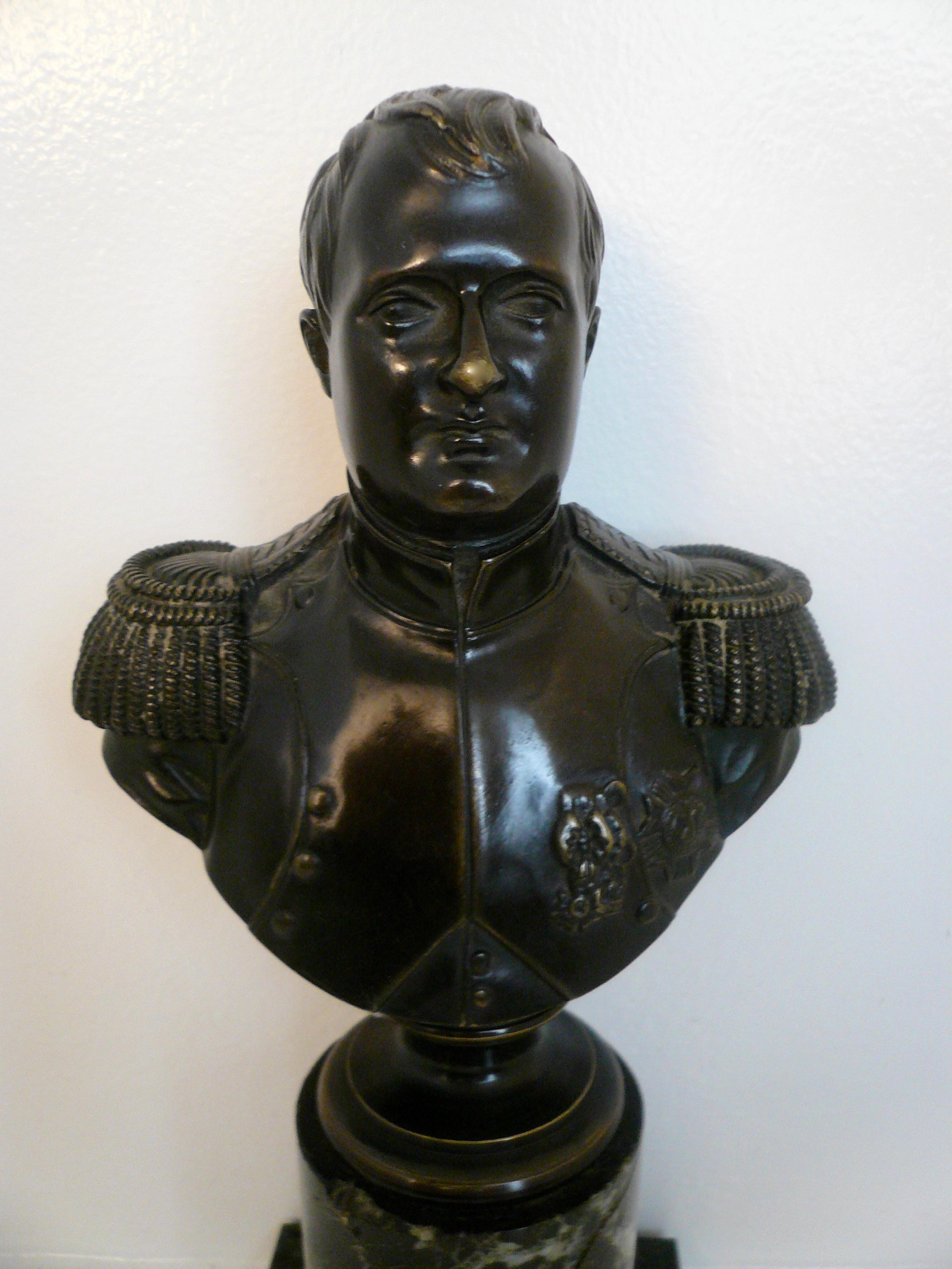 Patinated Grand Tour Bronze Bust of Napoleon on Marble Base