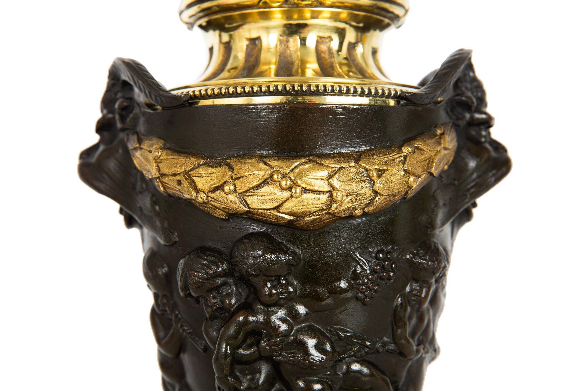 Grand Tour Bronze Cassolette Urn Vase after Claude Michel Clodion c. 1870 For Sale 7