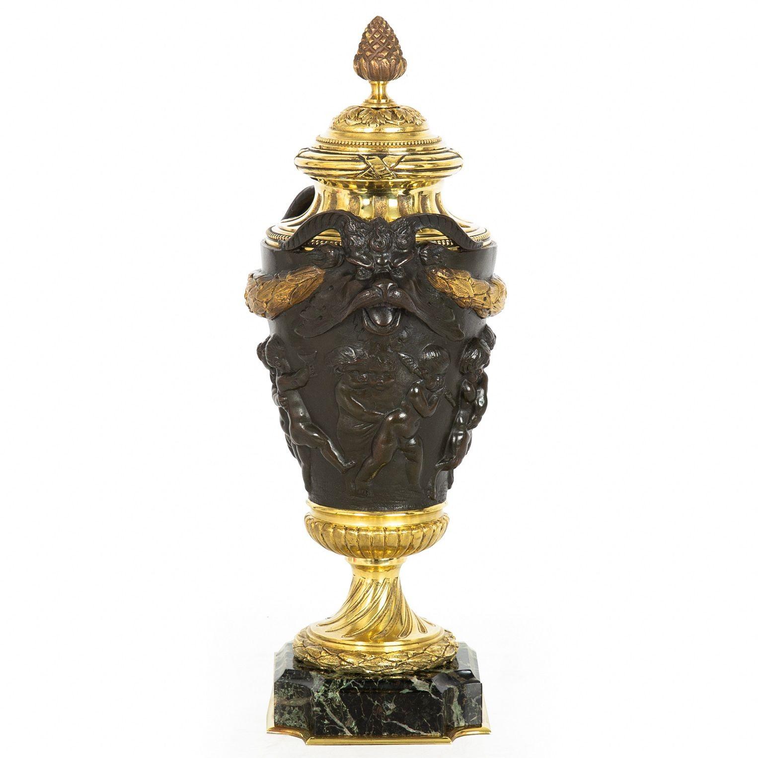 French Grand Tour Bronze Cassolette Urn Vase after Claude Michel Clodion c. 1870 For Sale