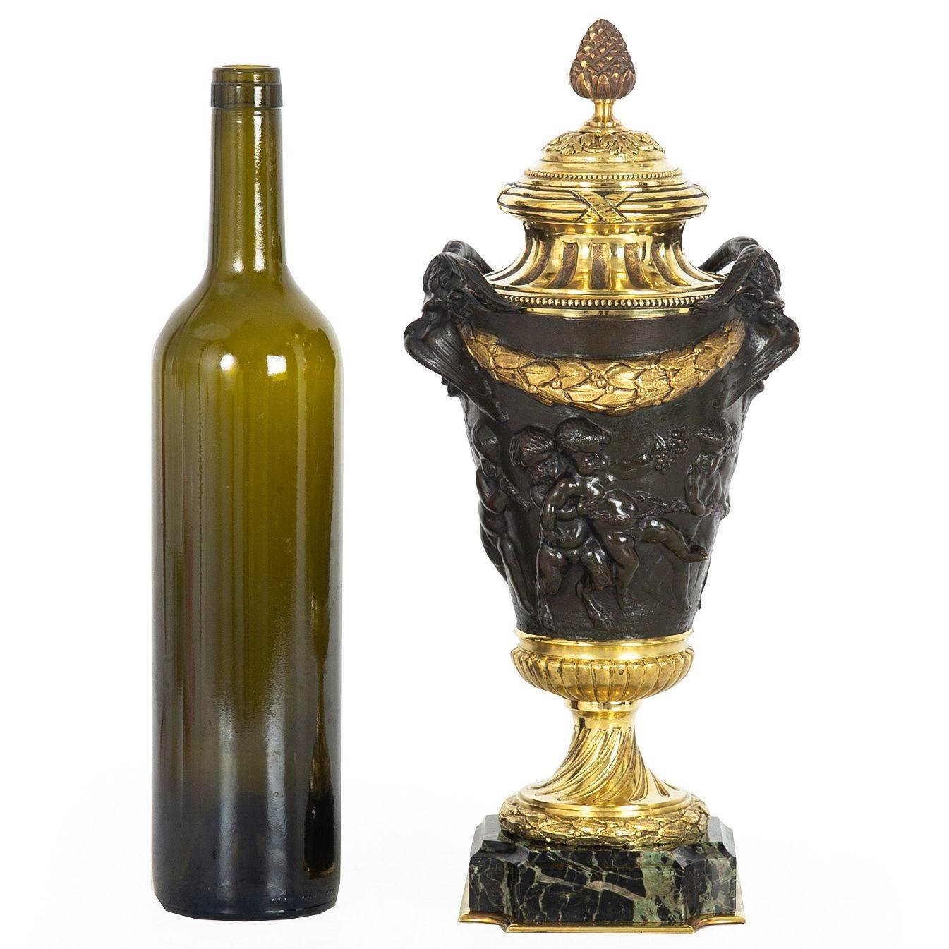 Grand Tour Bronze Cassolette Urn Vase after Claude Michel Clodion c. 1870 In Good Condition For Sale In Shippensburg, PA