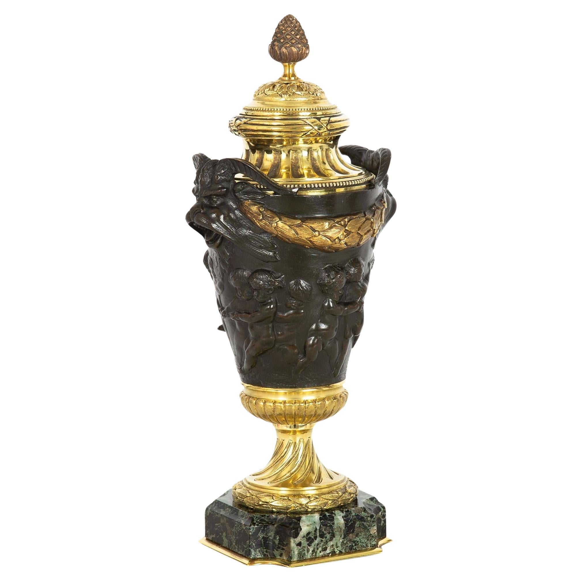 Grand Tour Bronze Cassolette Urn Vase after Claude Michel Clodion c. 1870