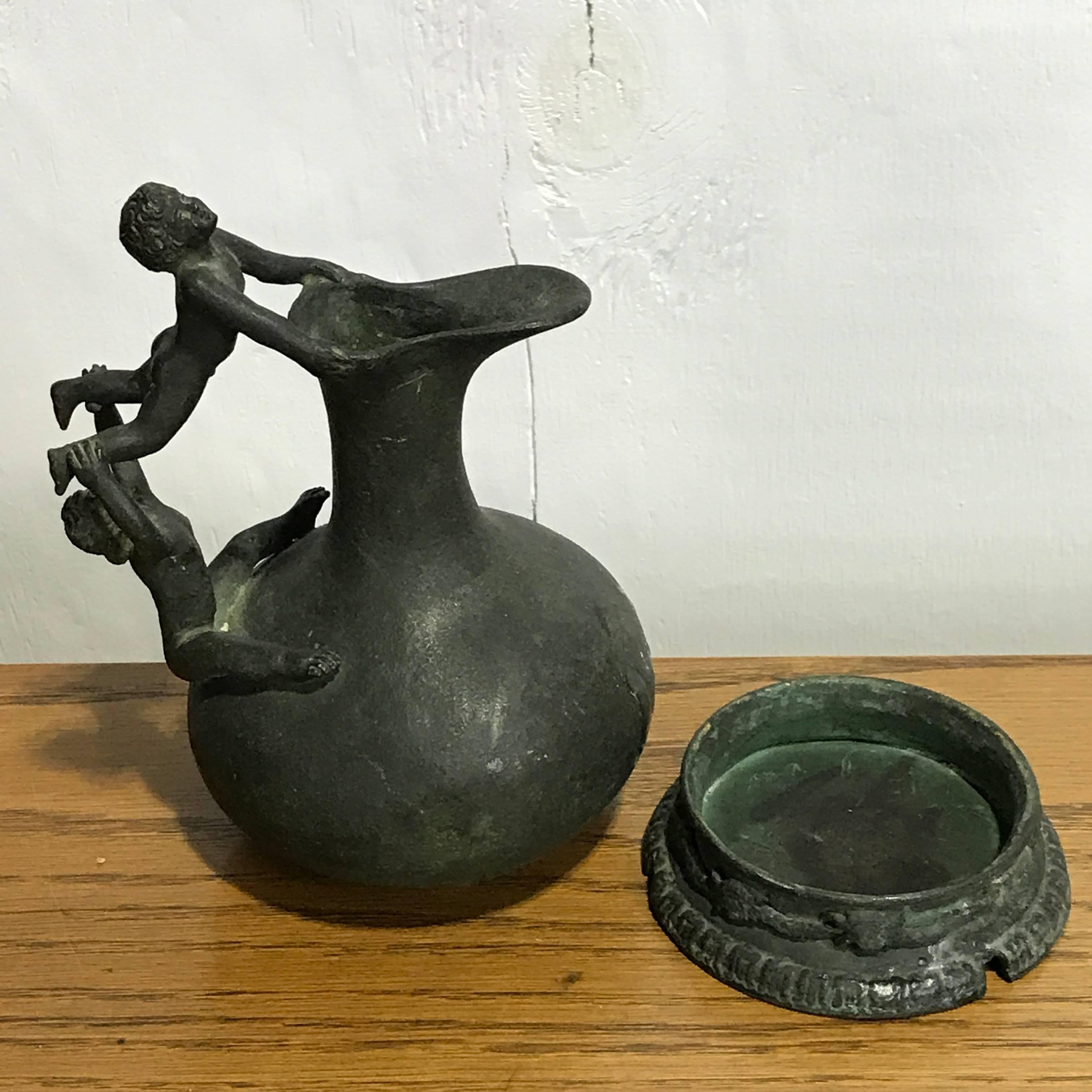 Grand Tour Bronze Figural Ewer and Stand, after the Roman Antique For Sale 4