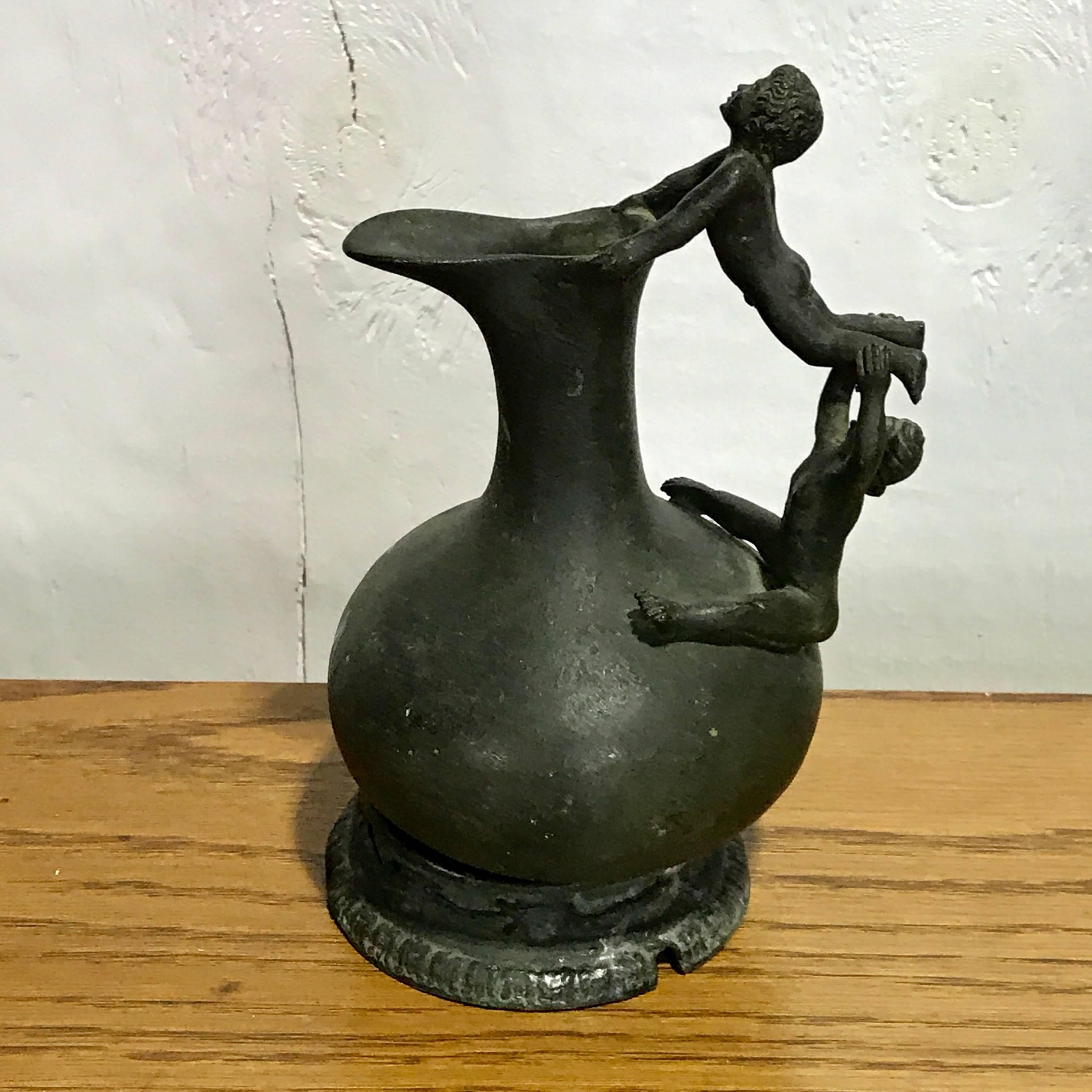 Italian Grand Tour Bronze Figural Ewer and Stand, after the Roman Antique For Sale