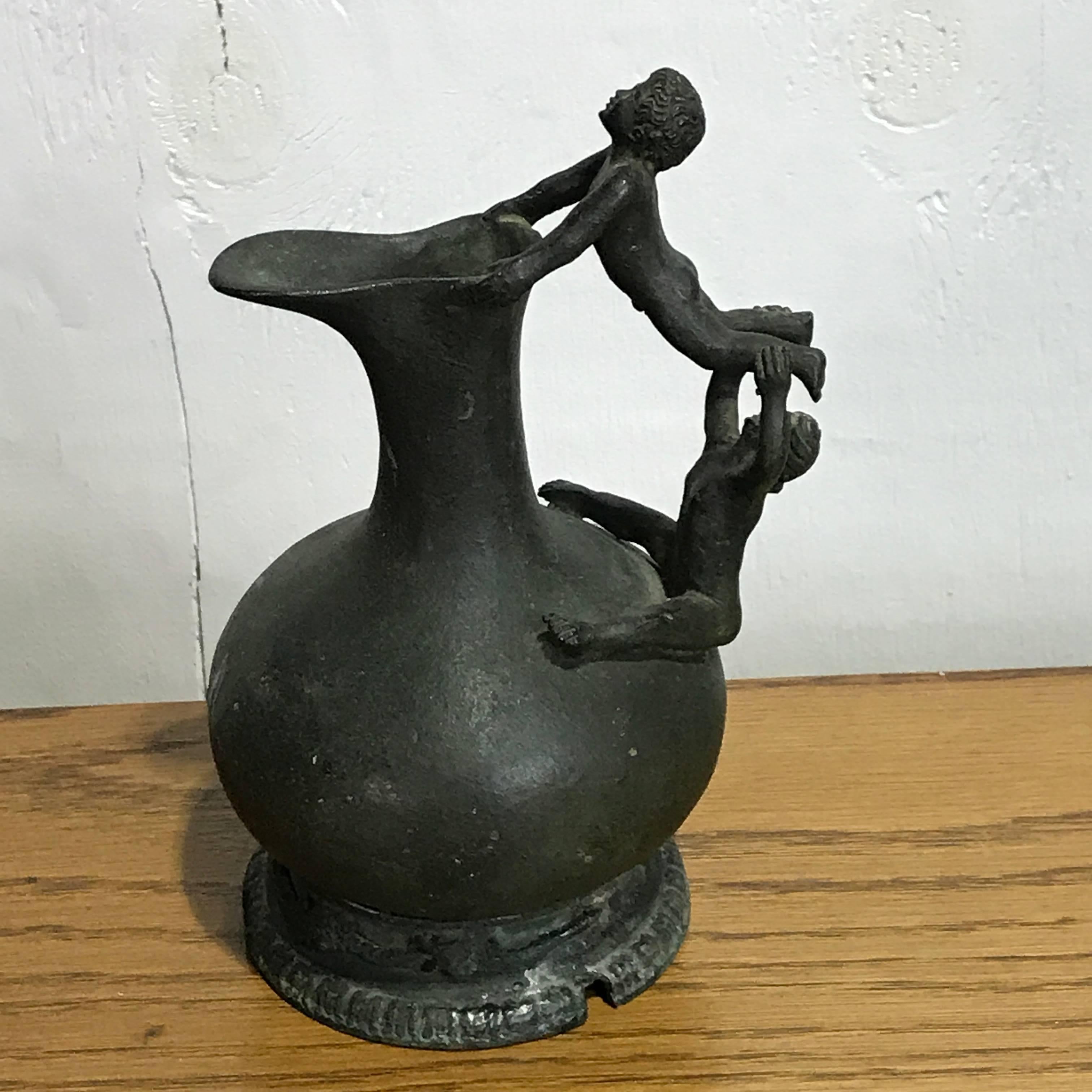 19th Century Grand Tour Bronze Figural Ewer and Stand, after the Roman Antique For Sale