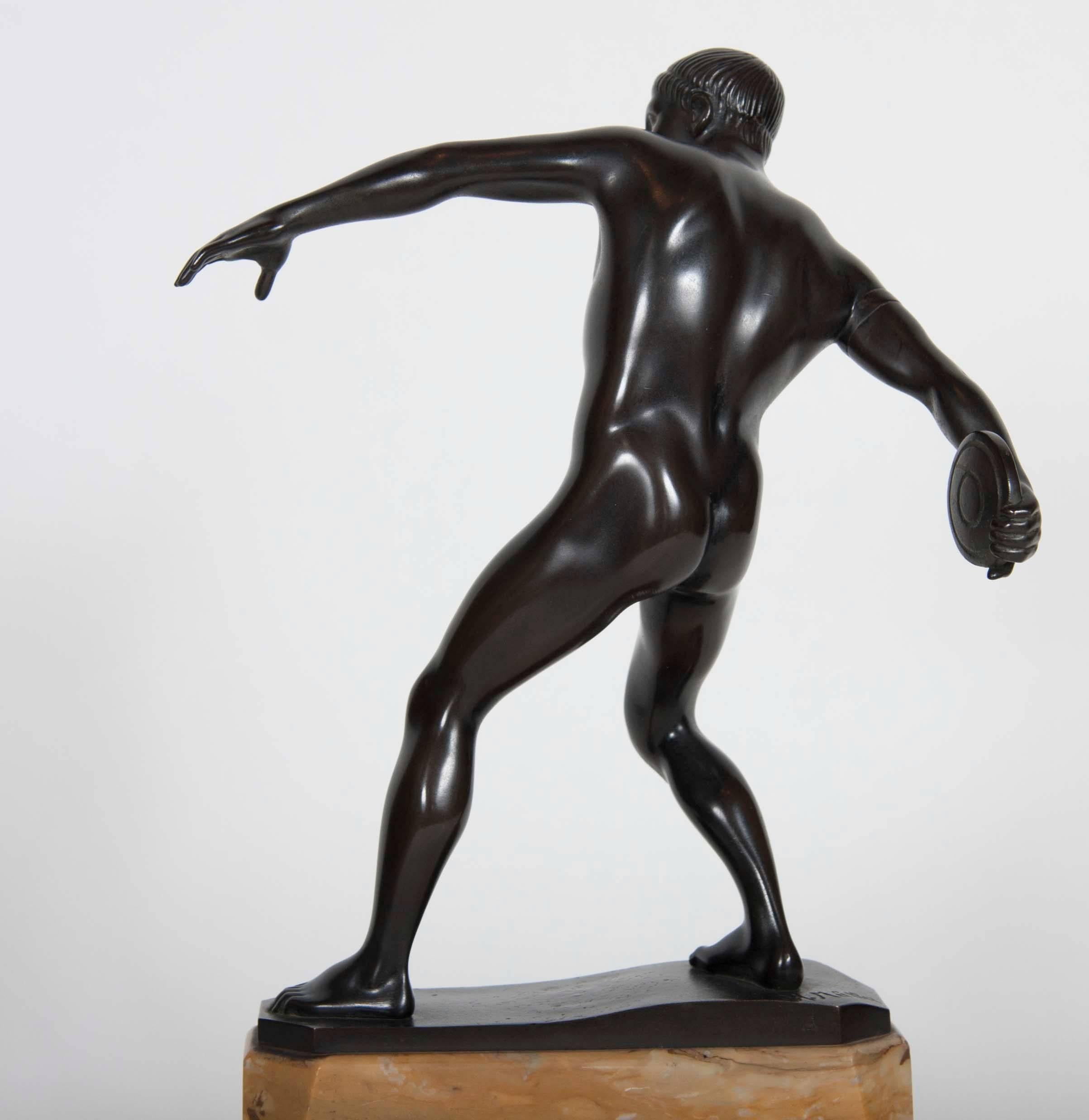 19th Century Grand Tour Bronze Figure of a Discus Thrower by Hans Muller