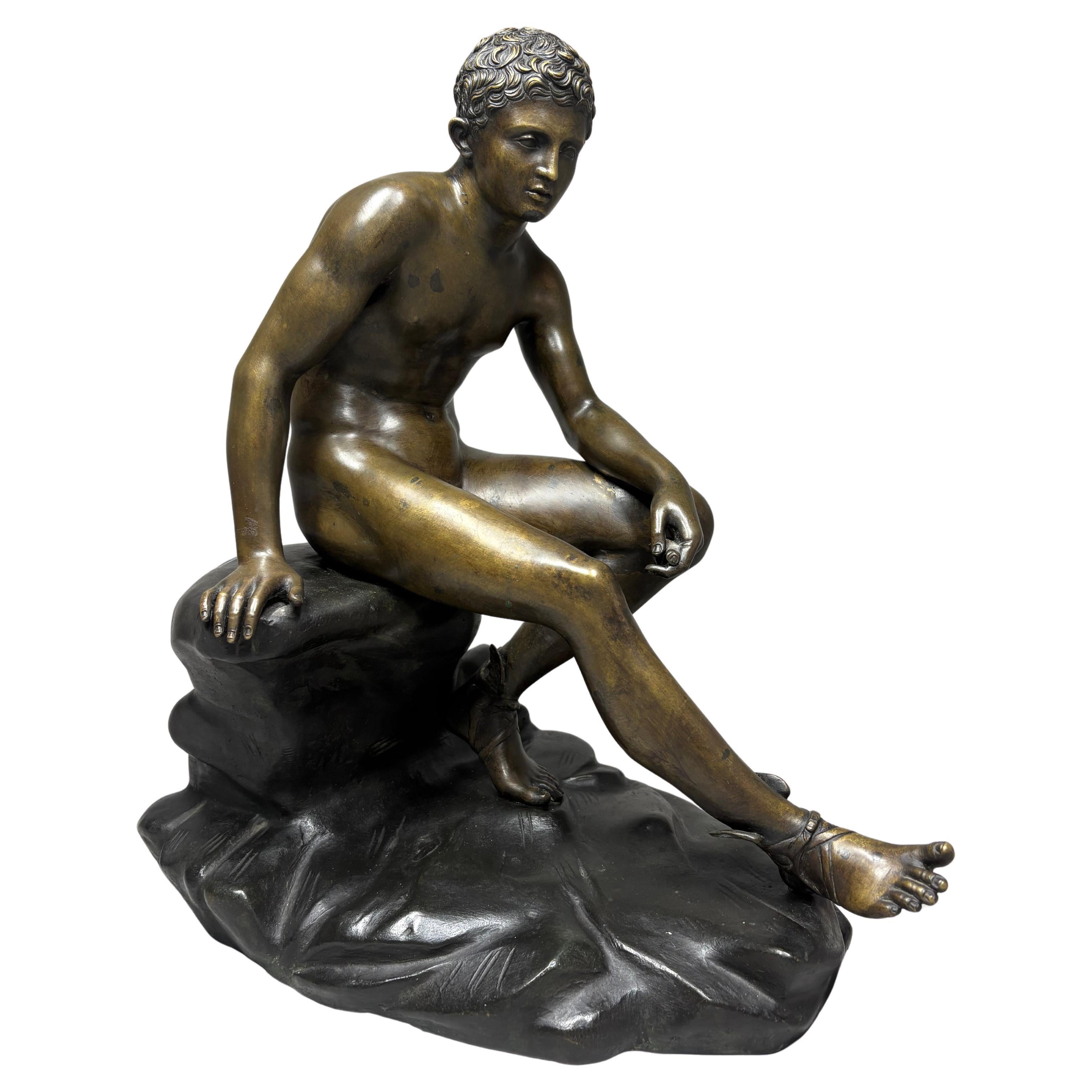 Grand Tour bronze figure of Seated Hermes after the Antique