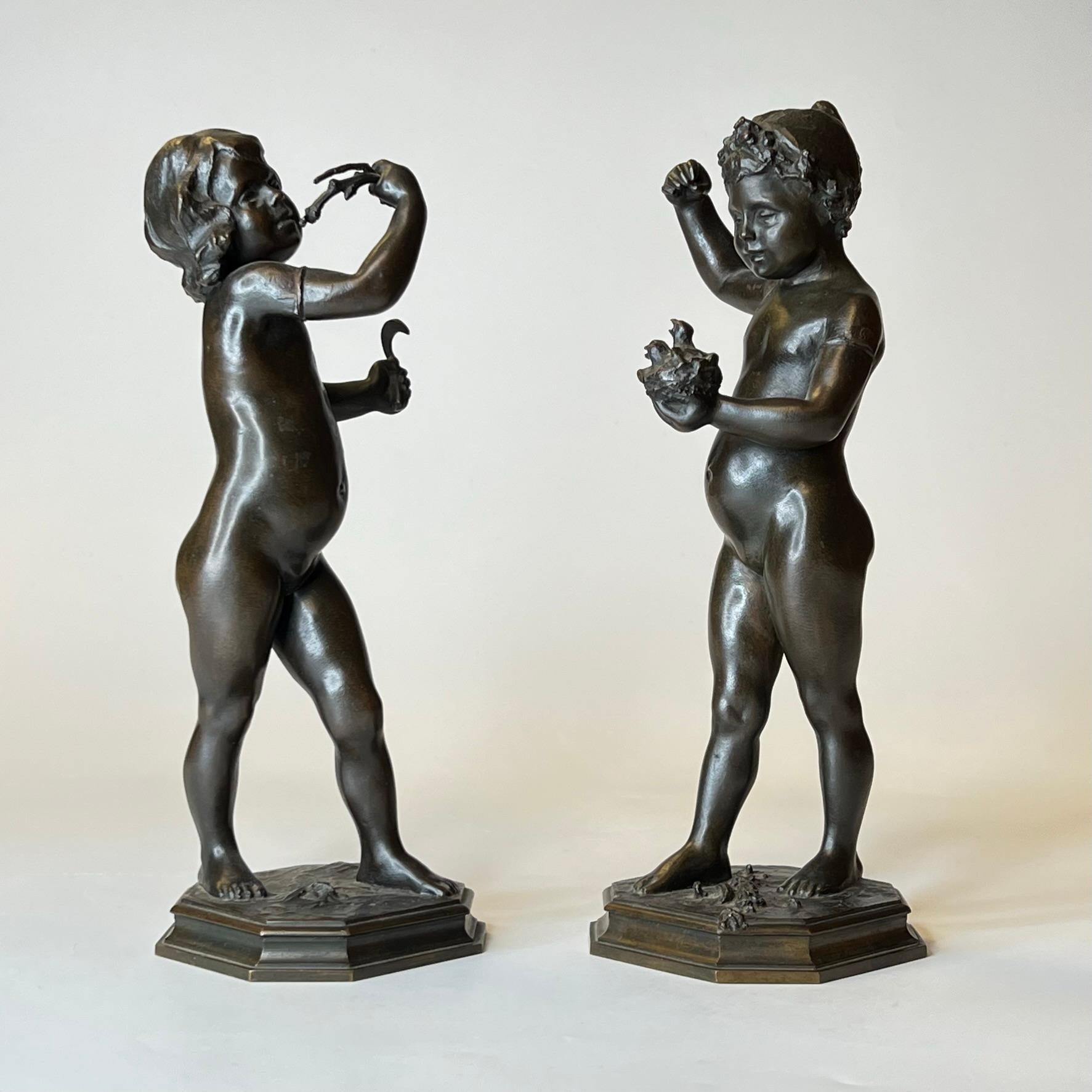 Grand Tour Bronze Figurines of Boy and Girl For Sale 10