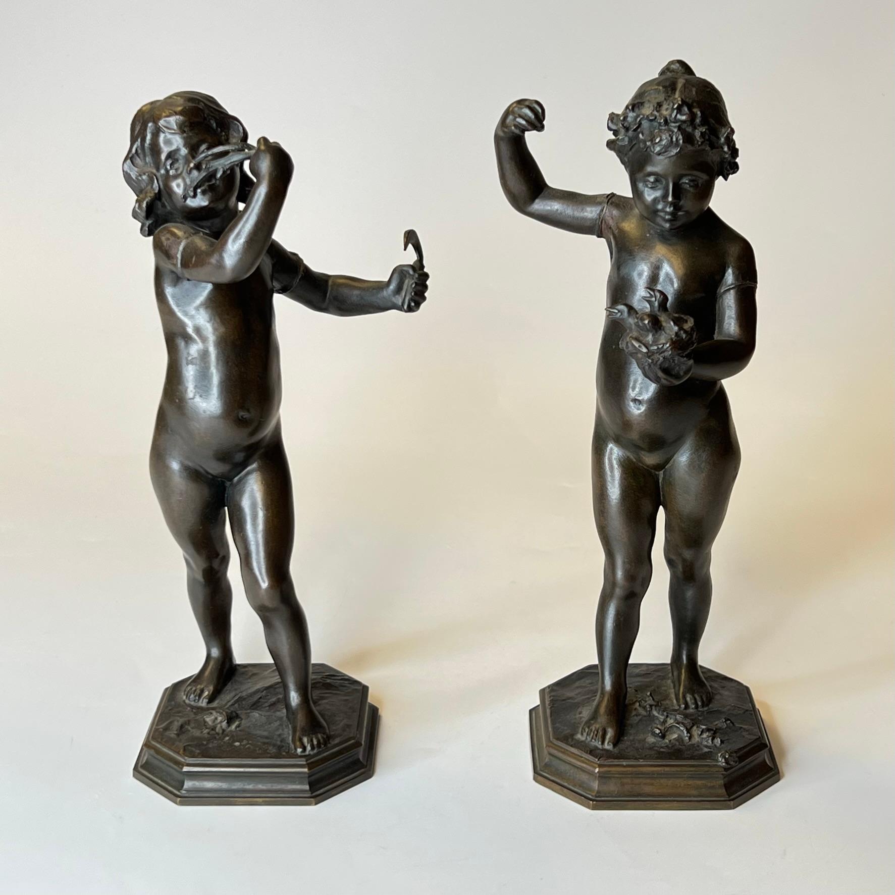 Italian Grand Tour Bronze Figurines of Boy and Girl For Sale