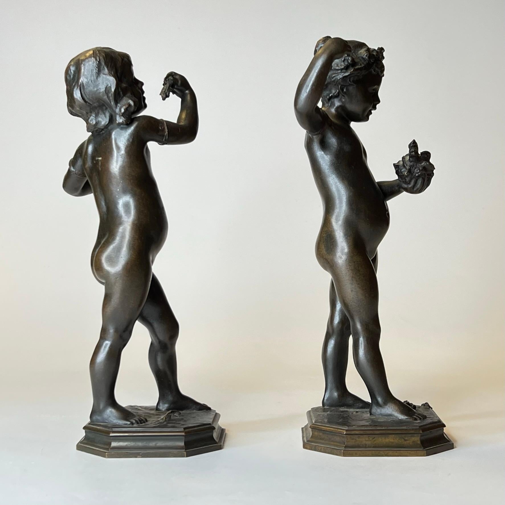 Grand Tour Bronze Figurines of Boy and Girl In Good Condition For Sale In New York, NY