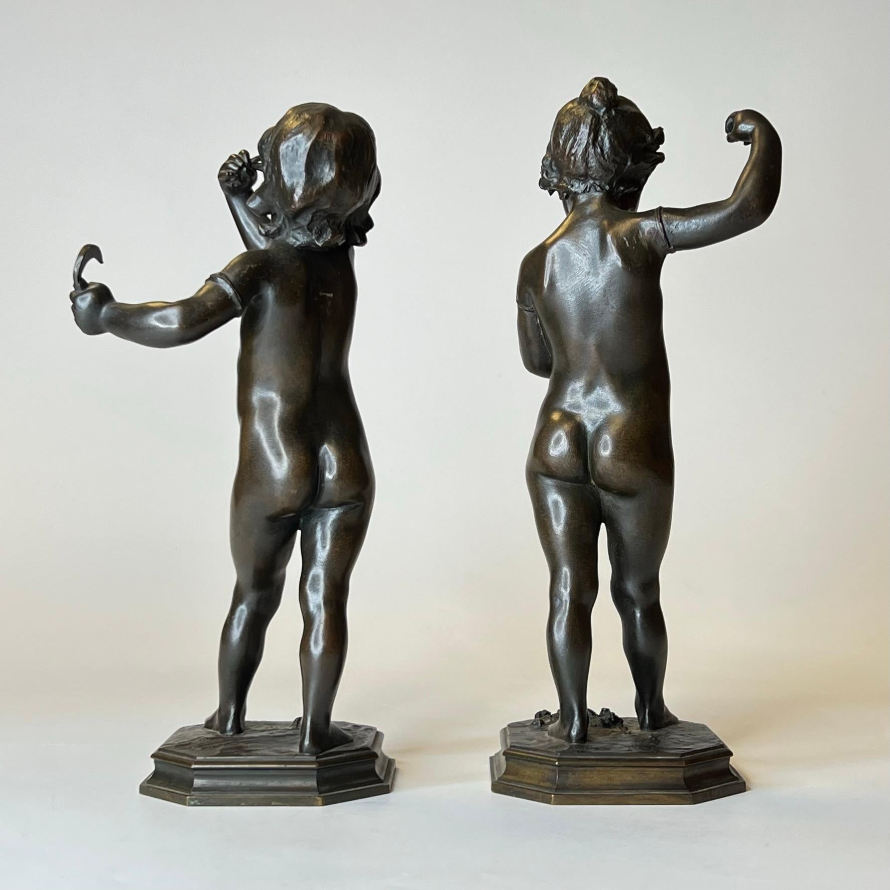 19th Century Grand Tour Bronze Figurines of Boy and Girl For Sale