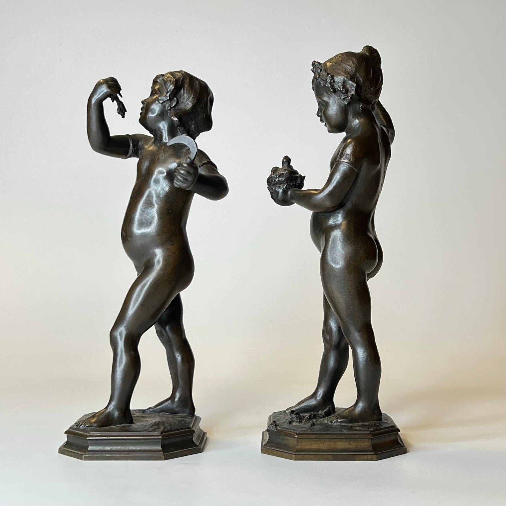 Grand Tour Bronze Figurines of Boy and Girl For Sale 1