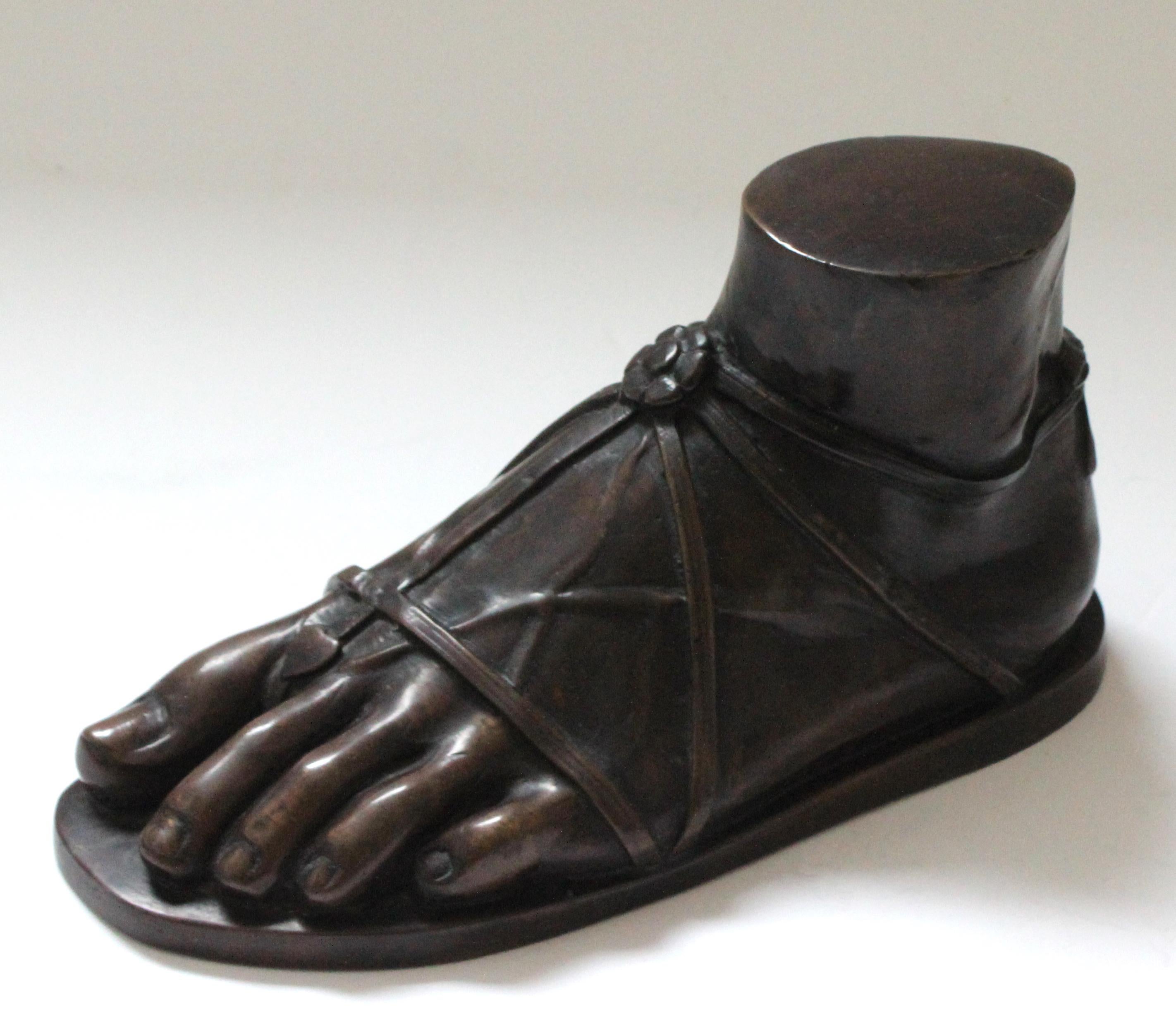 This stylish and chic Greco-Roman grand tour inspired bronze figure of a sandled foot dates to the 1980s-1990s and was created by Maitland Smith. The piece can be used as an object of beauty or perhaps as a very stylish door stop.

 