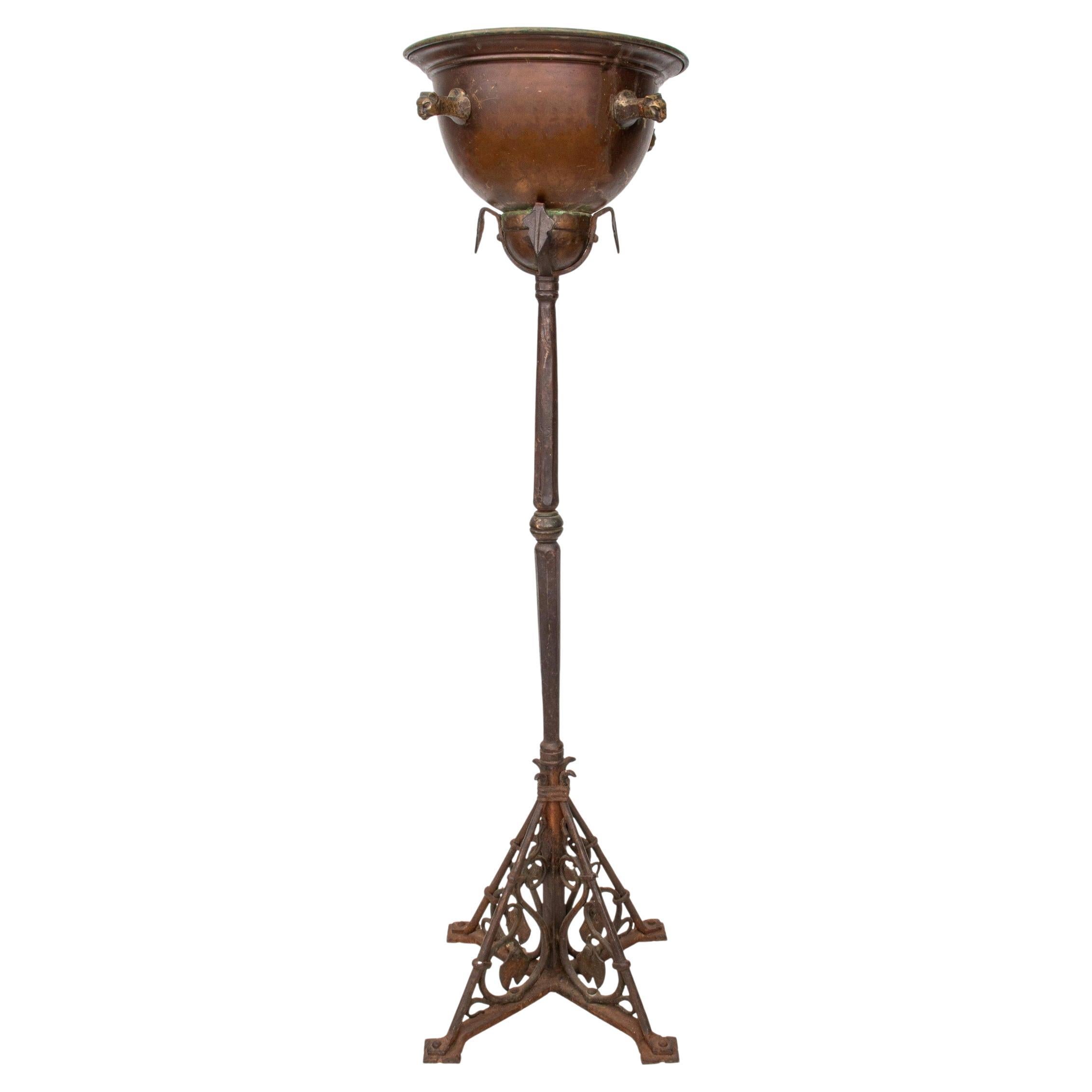 Grand Tour Bronze Jardiniere on Wrought Iron Stand For Sale