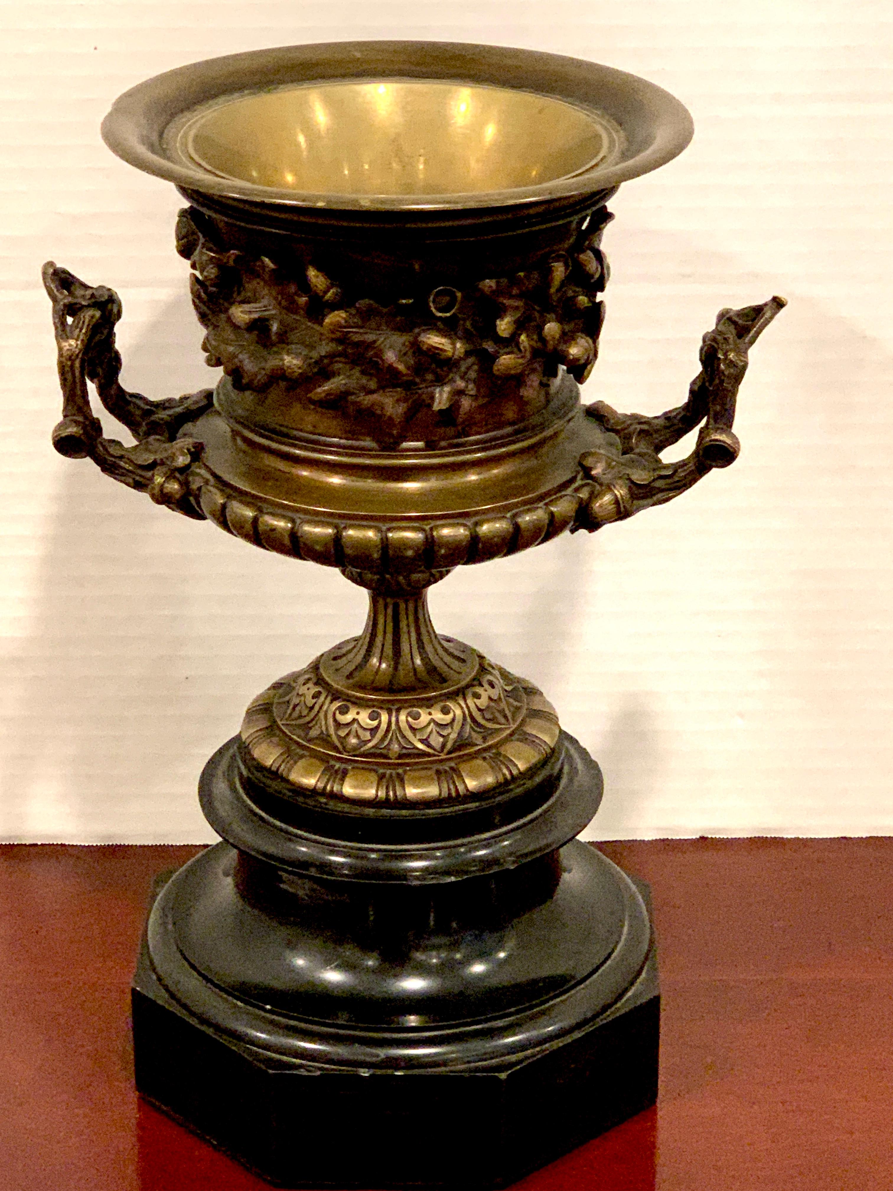 Grand Tour bronze and marble acorn motif urn, attributed to Barbedienne, beautifully cast with abundant acorns and foliage, raised on a 6.75