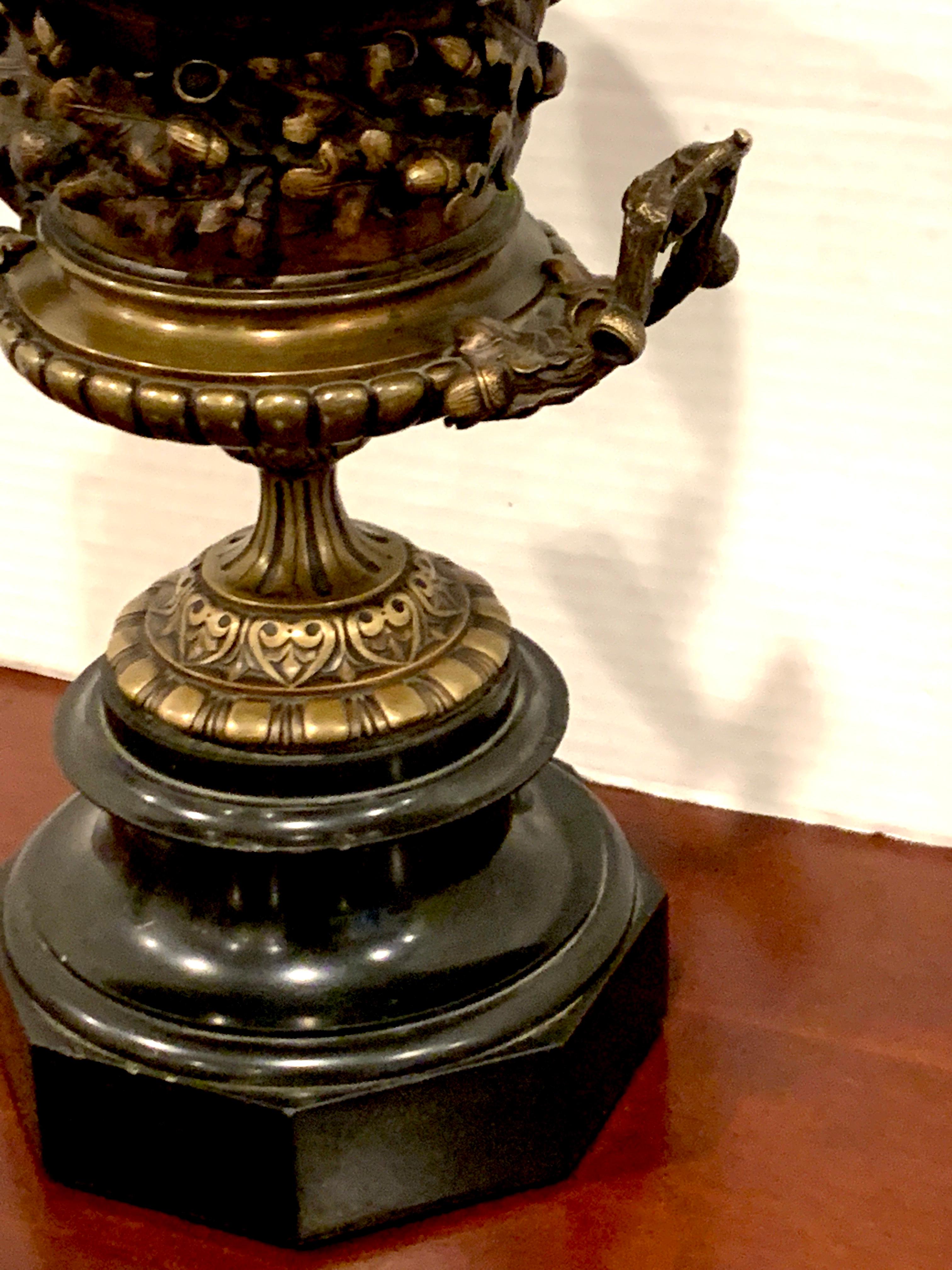 French Grand Tour Bronze and Marble Acorn Motif Urn, Attributed to Barbedienne For Sale