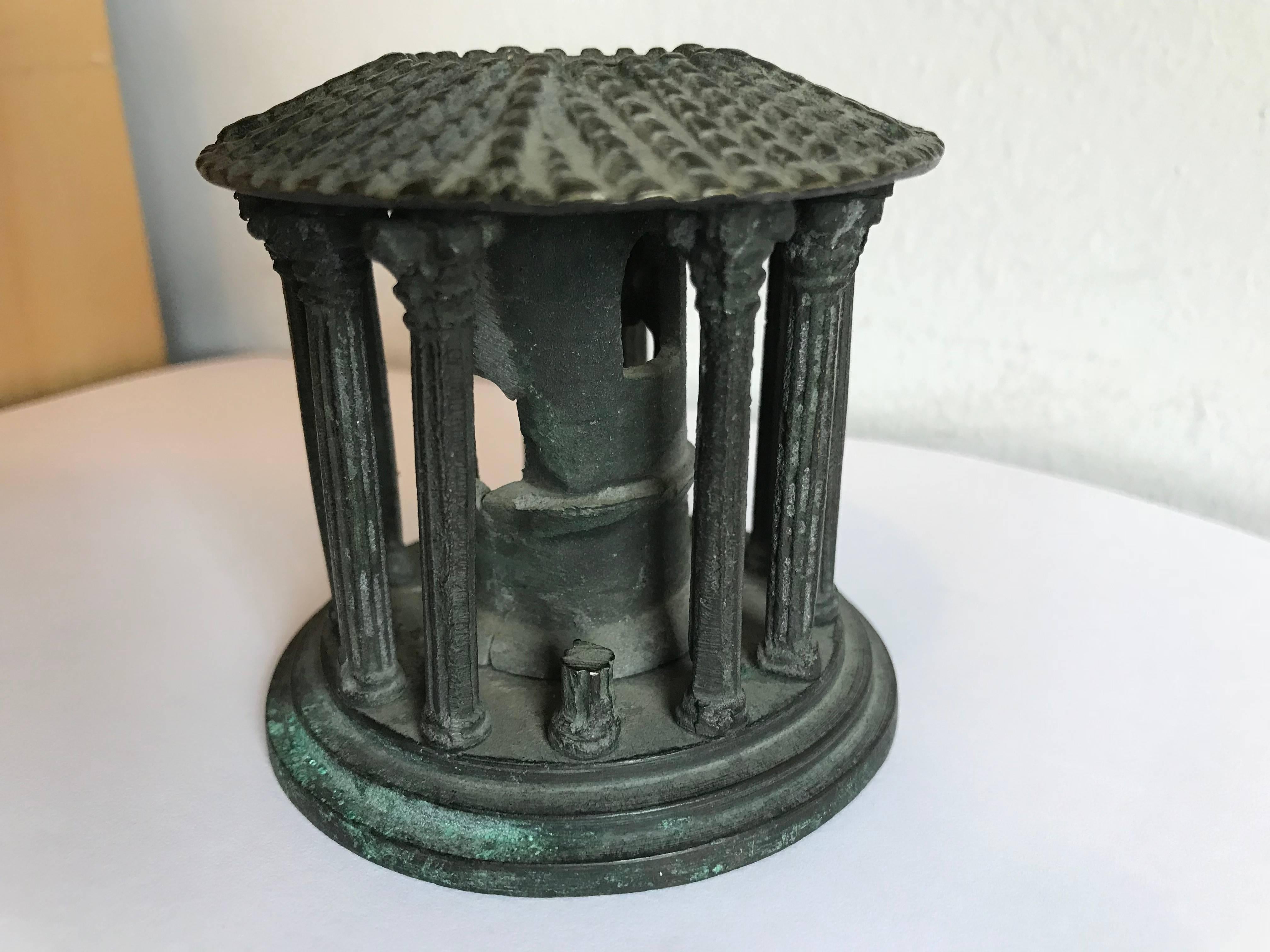 Italian bronze Grand Tour architectural model of the ancient Roman landmark, The temple of Vesta, known also as The Temple of Hercules Victor. The temple was popular with travelers making the Grand Tour' of the ancient sites of Rome, they would