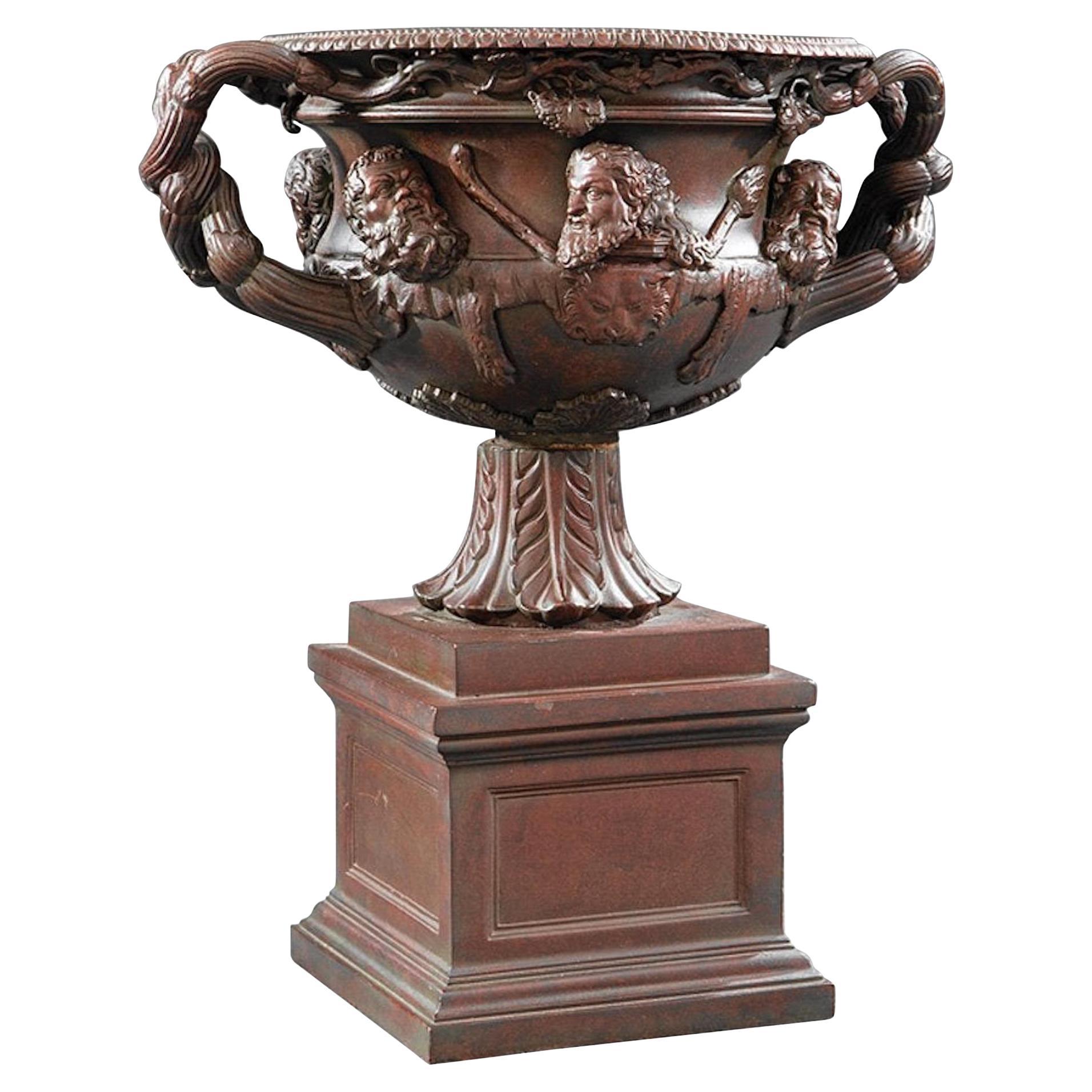 Grand Tour Bronze Model of the "Warwick Vase" on Pedestal For Sale