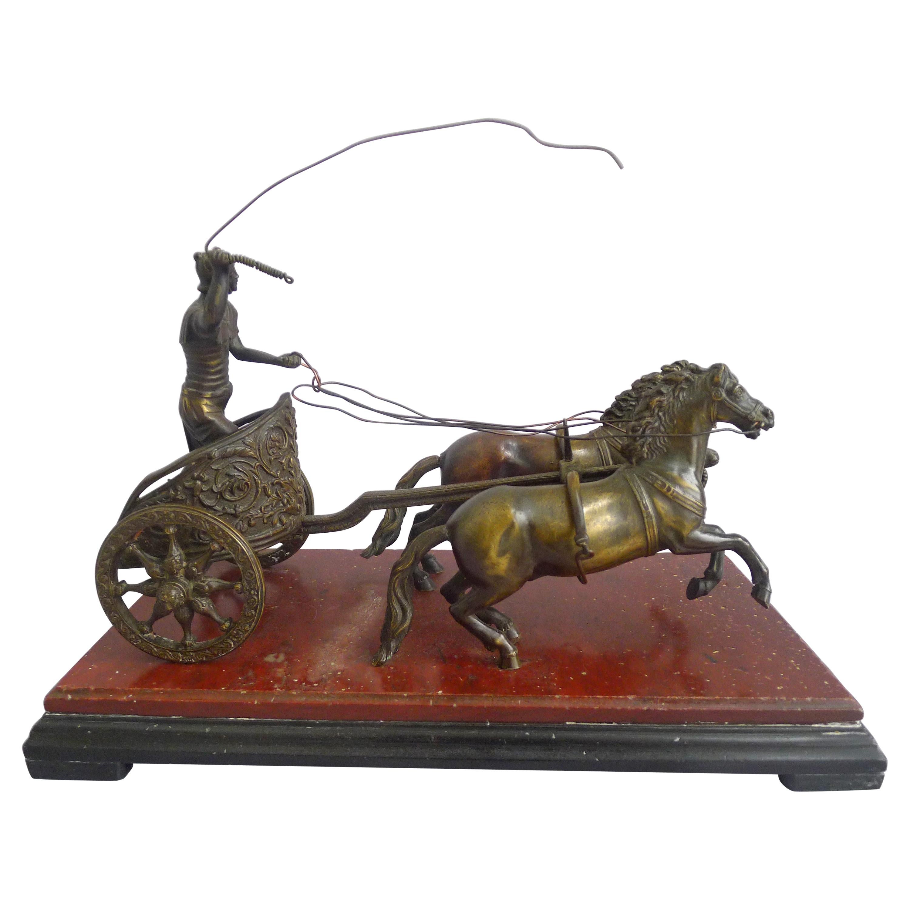 Grand Tour Bronze of Charioteer on Rouge and Black Marble Base