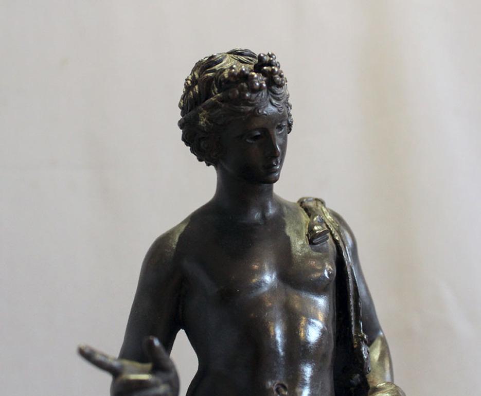 Late 19th Century  Grand Tour bronze of Narcissus on rouge marble base signed Masulli