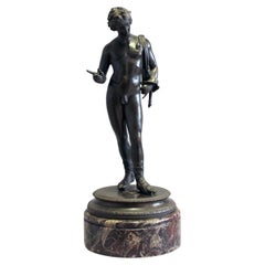 Antique  Grand Tour bronze of Narcissus on rouge marble base signed Masulli