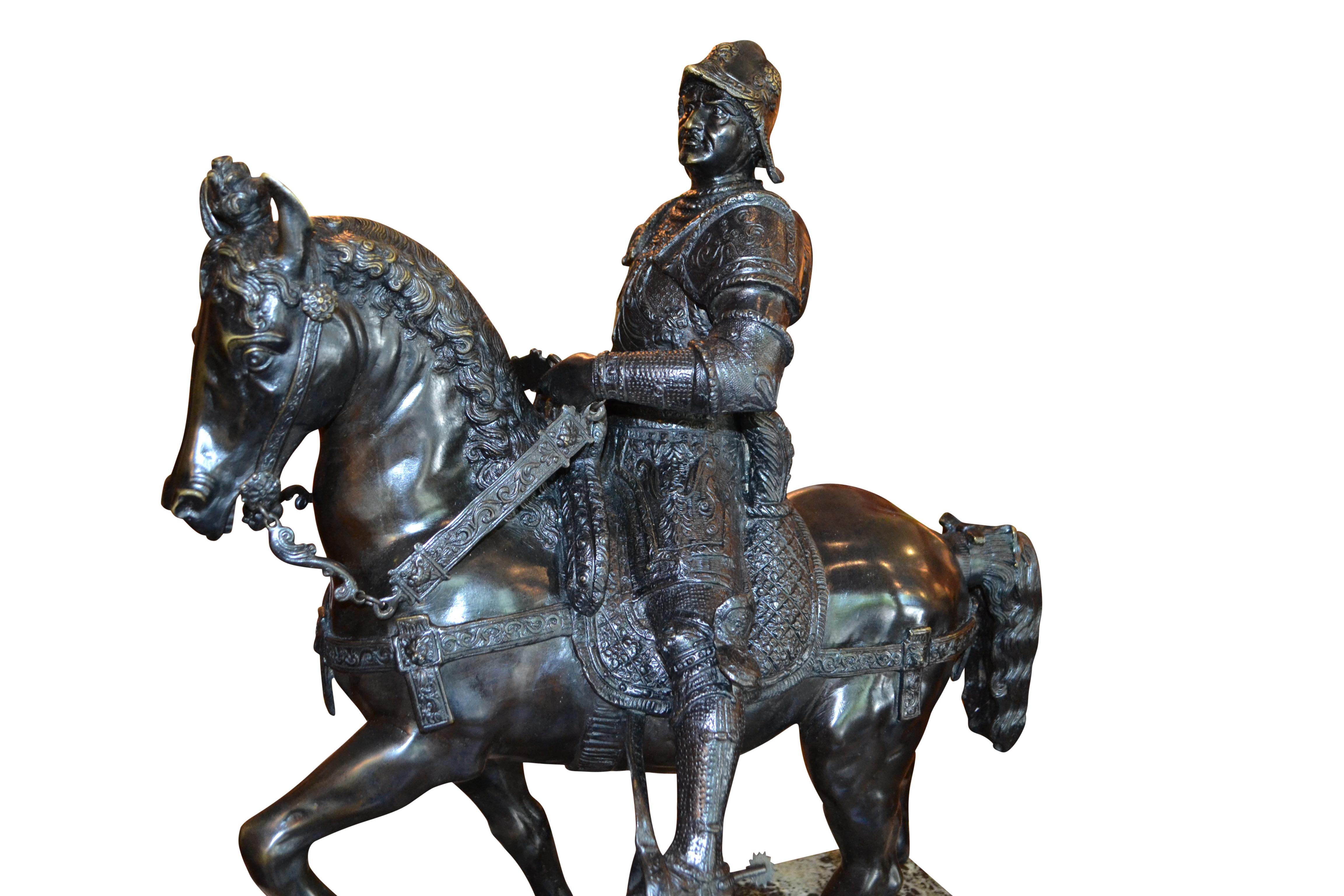 Renaissance Bronze Grand Tour de la statue équestre de Colleoni d'après Verrocchio en vente