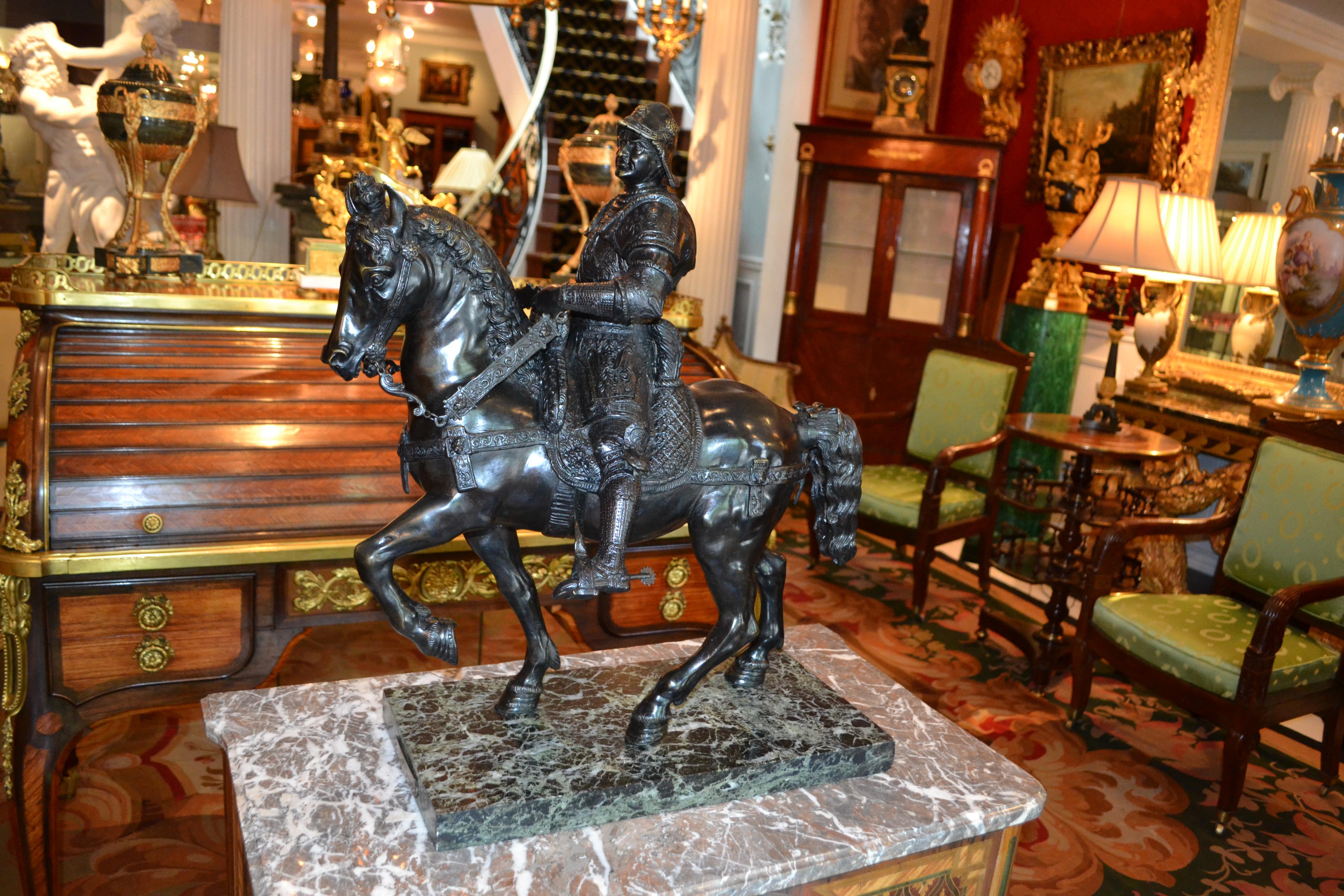 XIXe siècle Bronze Grand Tour de la statue équestre de Colleoni d'après Verrocchio en vente