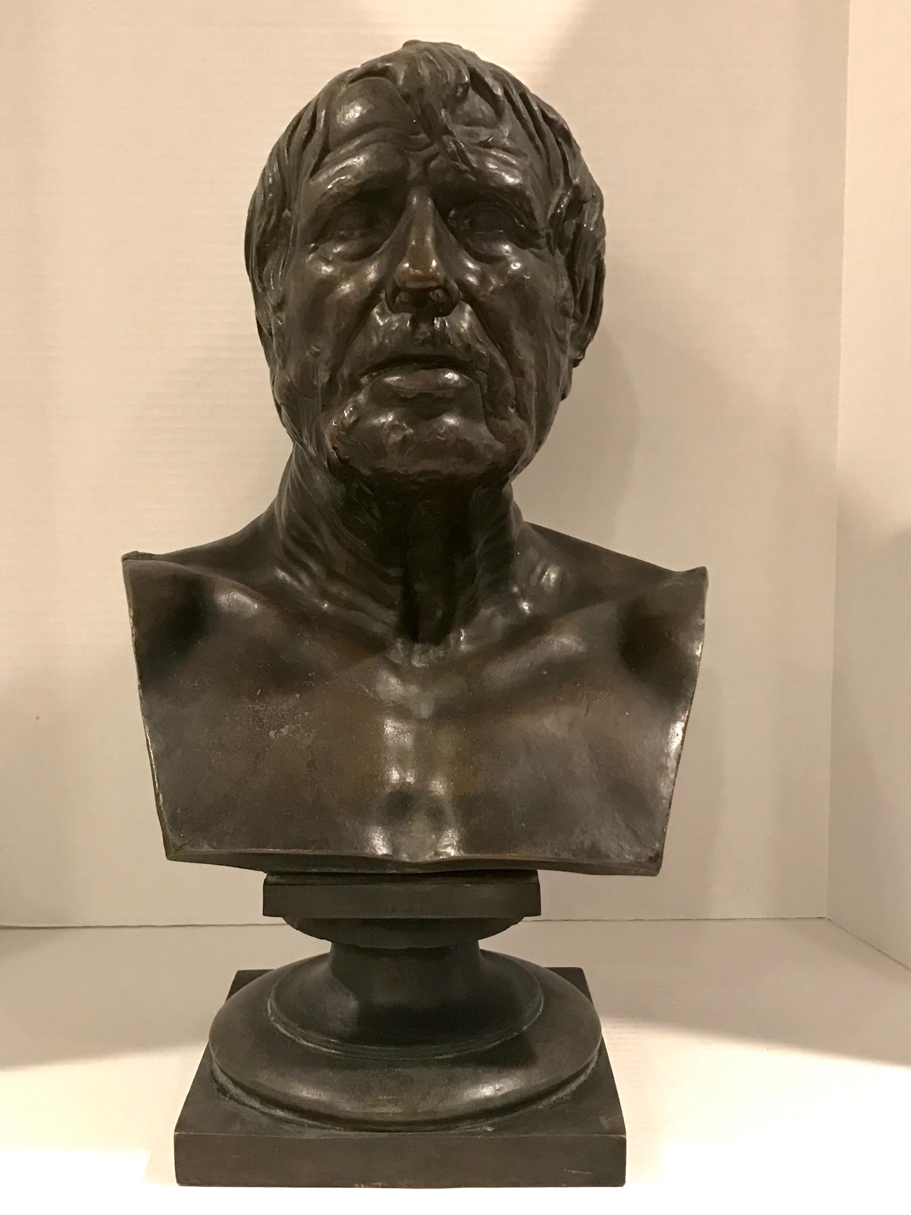 Grand tour bronze portrait bust of Seneca, titled on the front Seneca, Exceptional quality. Foundry marked and Dated 