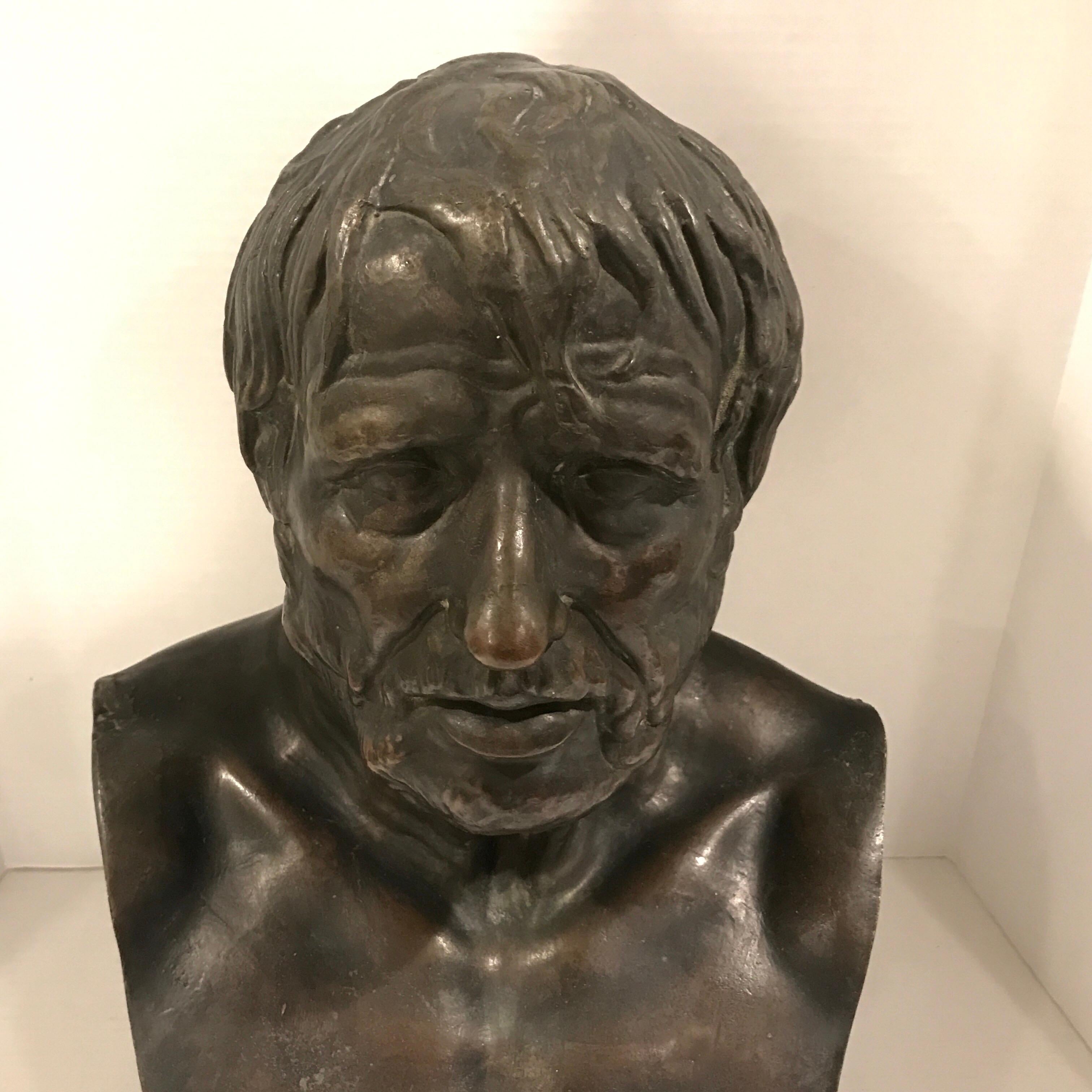 Patinated Grand Tour Bronze Portrait Bust of Seneca